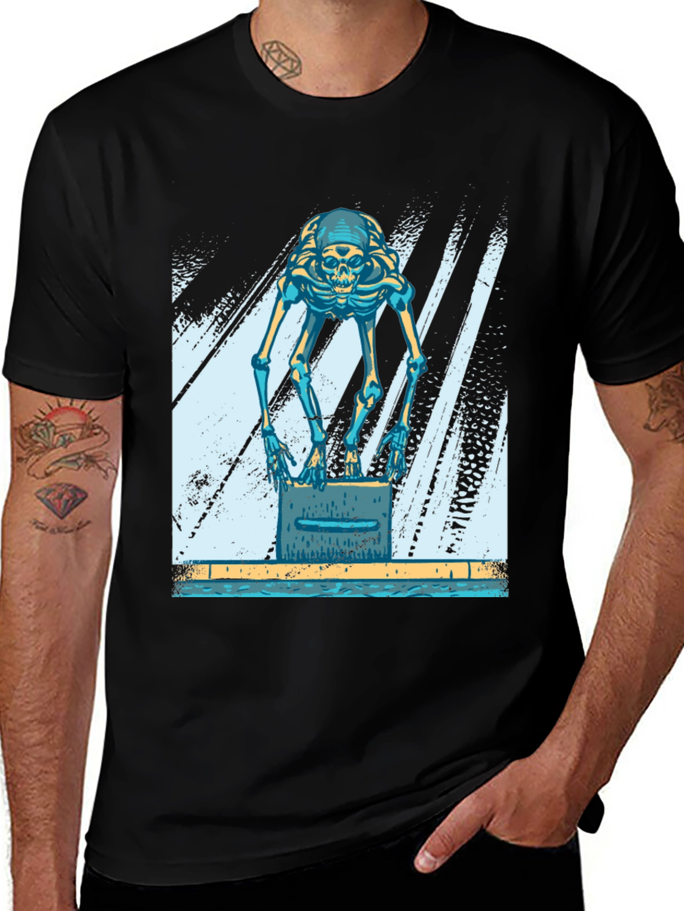 Skeleton Swimmer Black T-Shirt