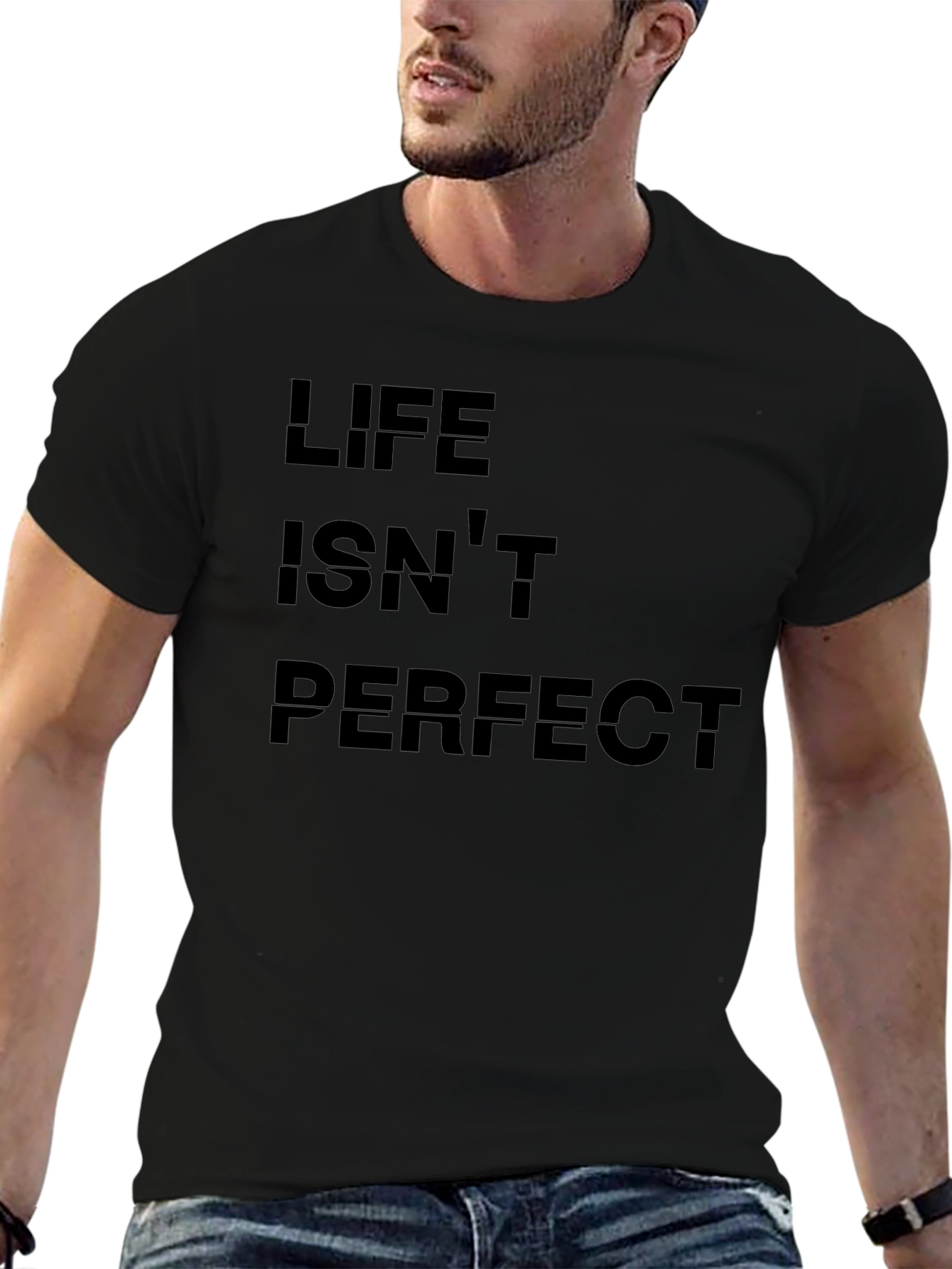 Life Isnt Perfect Graphic Tee - Black Cotton T-Shirt