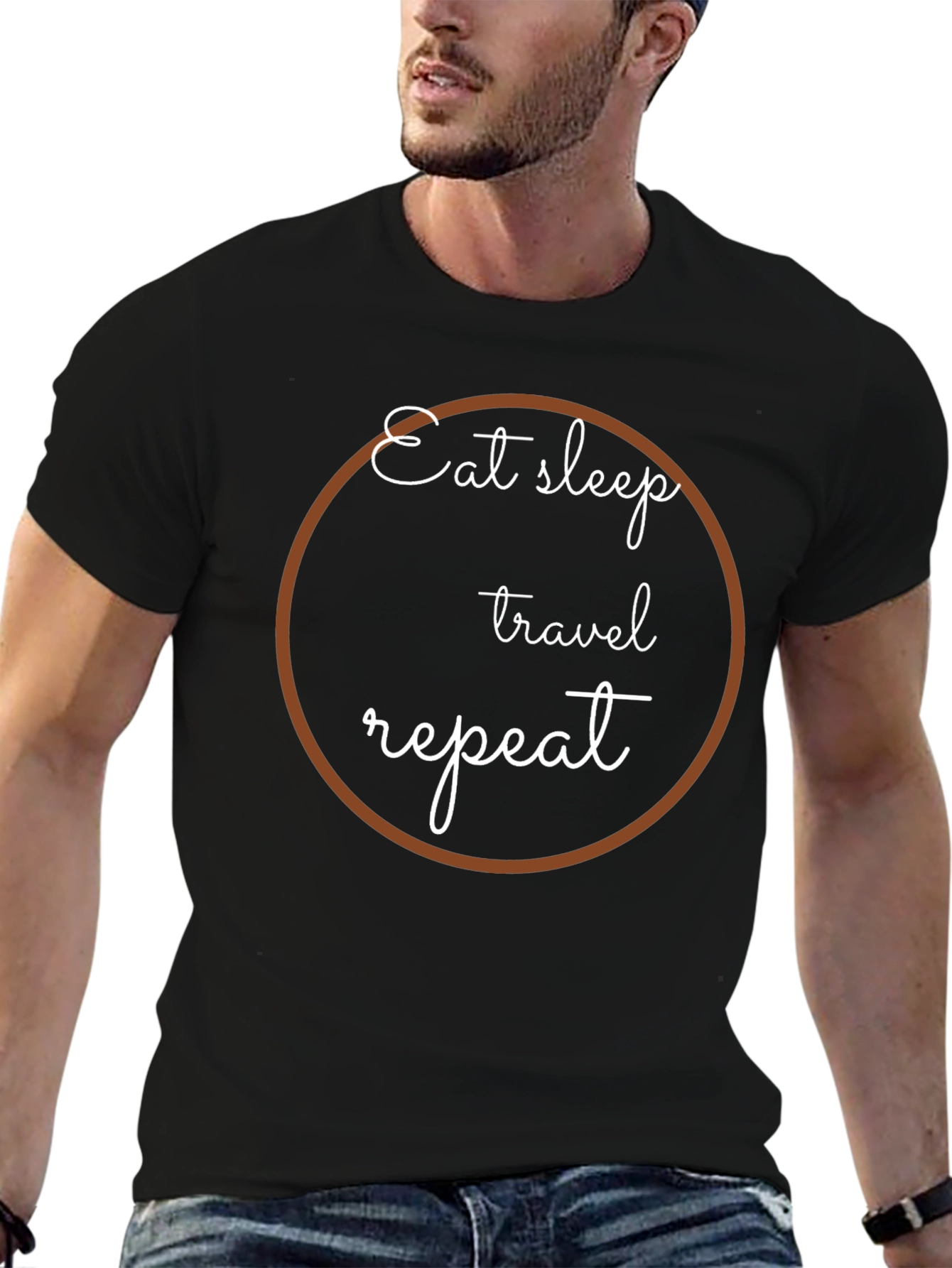 Eat Sleep Travel Repeat Graphic Tee - Black