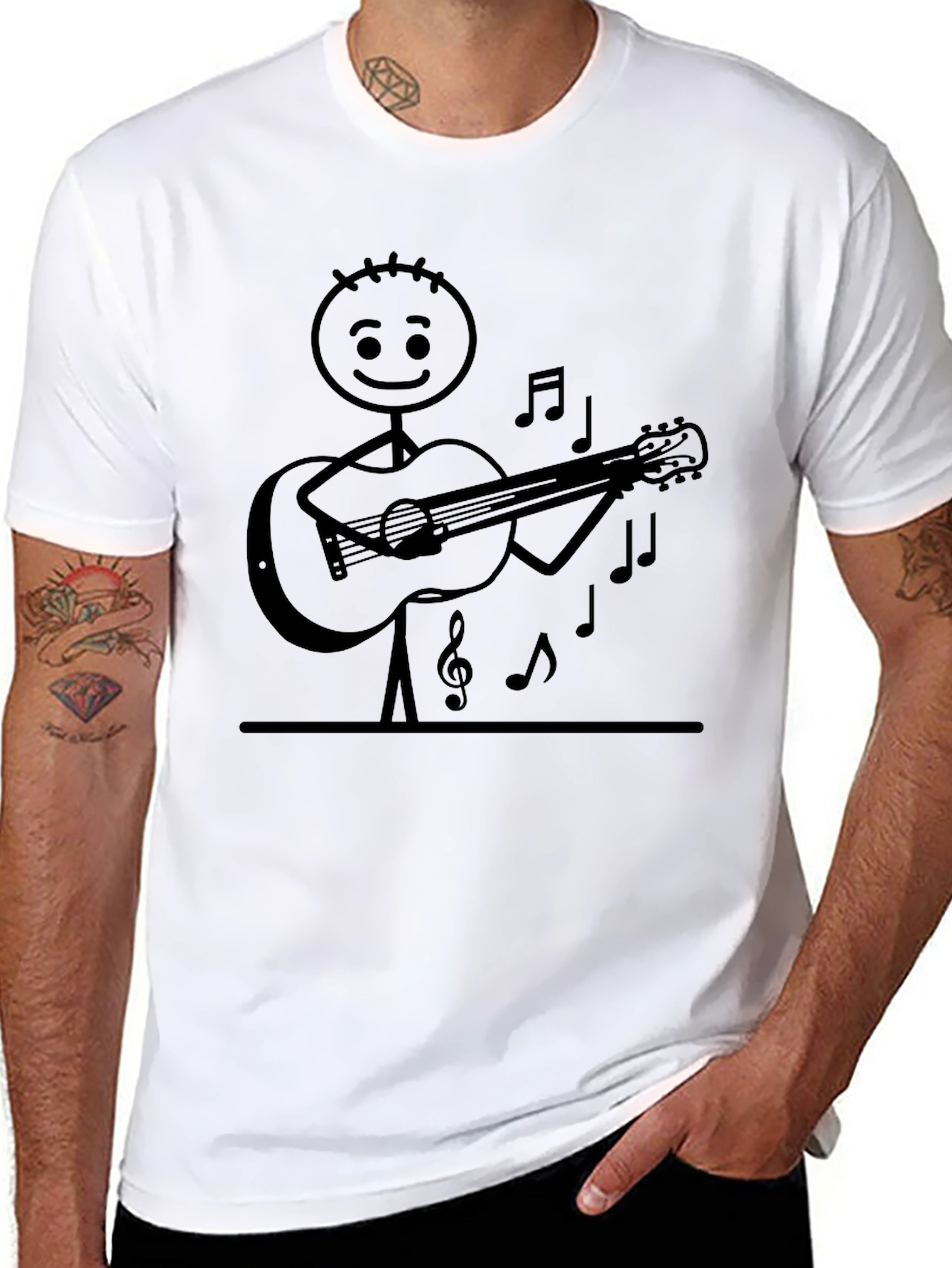 Stick Figure Guitarist Black T-Shirt
