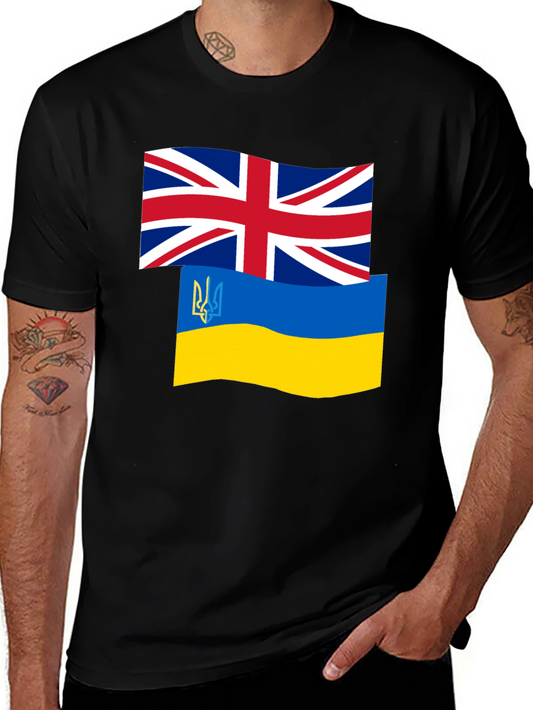 UK & Ukraine Flag Graphic T-Shirt - Black Cotton Tee