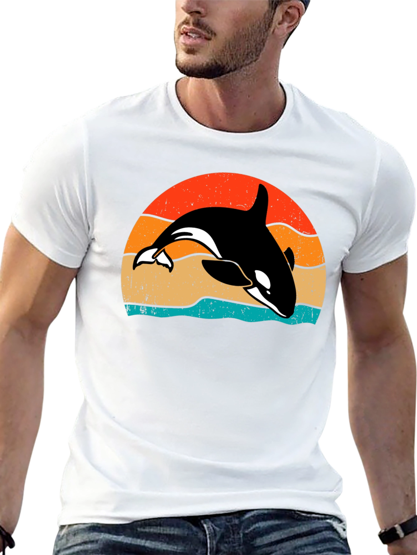 Retro Orca Sunset T-Shirt - Killer Whale Tee