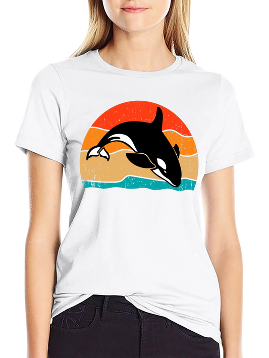 Retro Orca Sunset T-Shirt - Killer Whale Tee