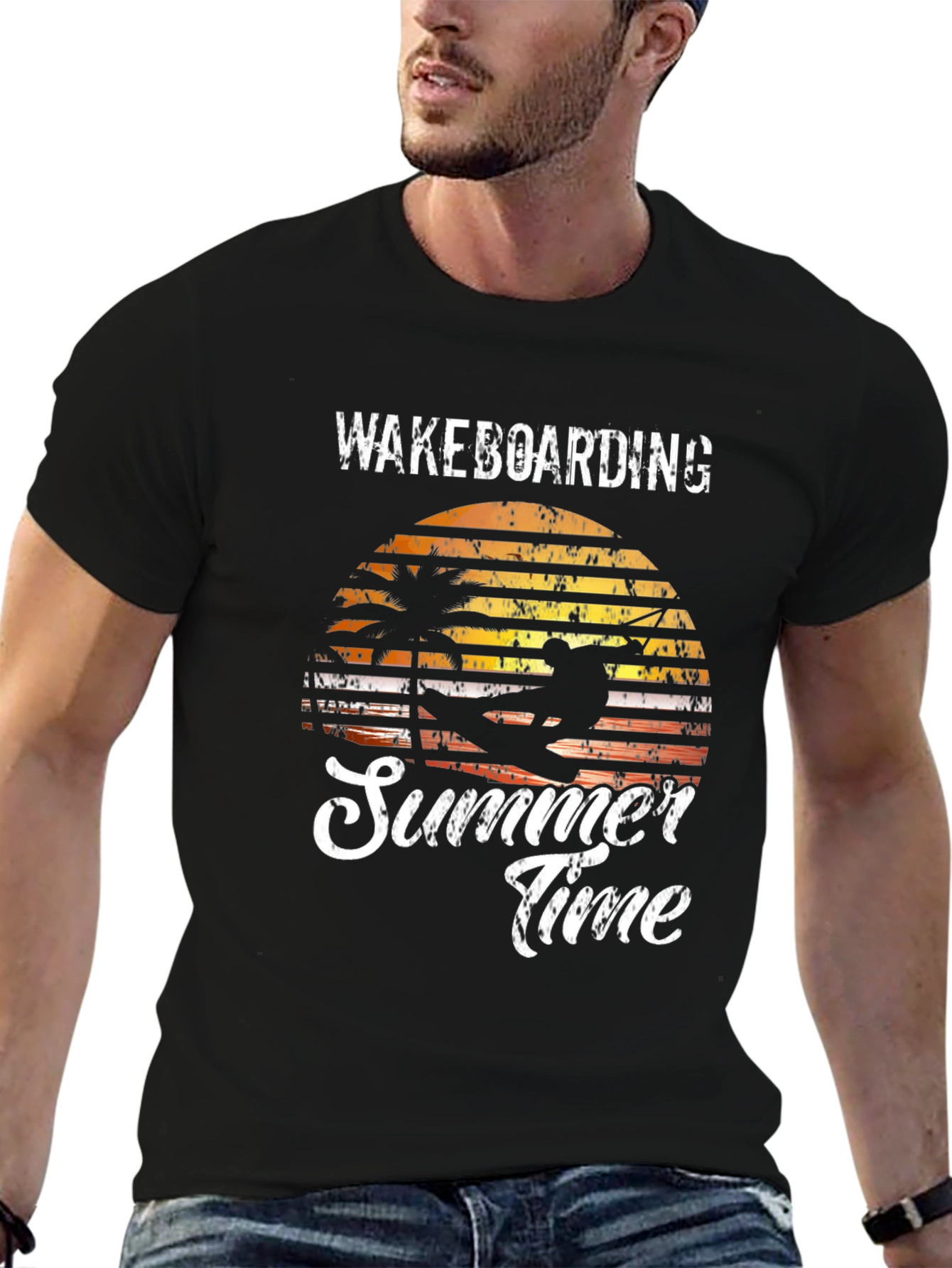 Wakeboarding Summer Time Black Graphic Tee