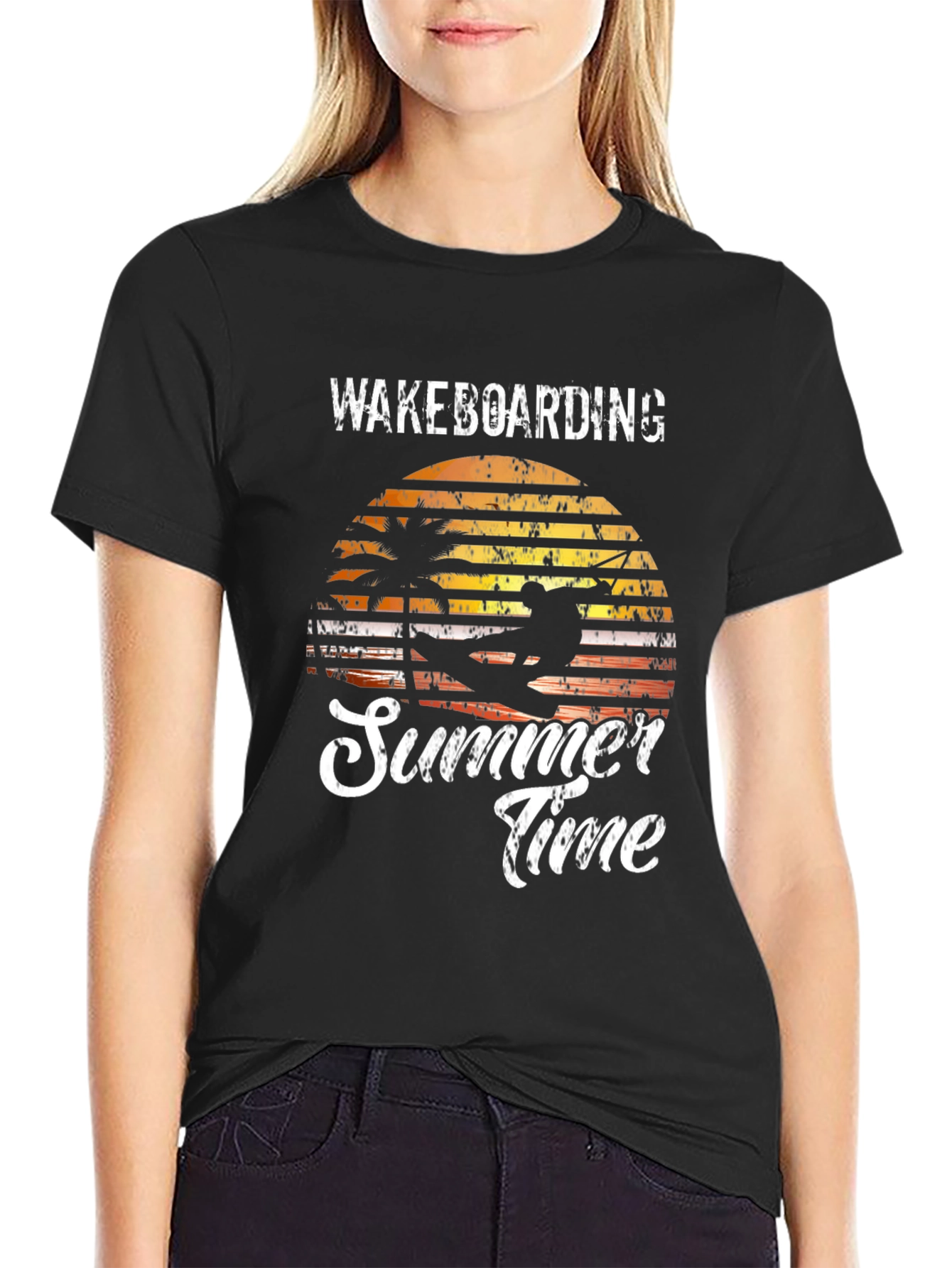 Wakeboarding Summer Time Black Graphic Tee