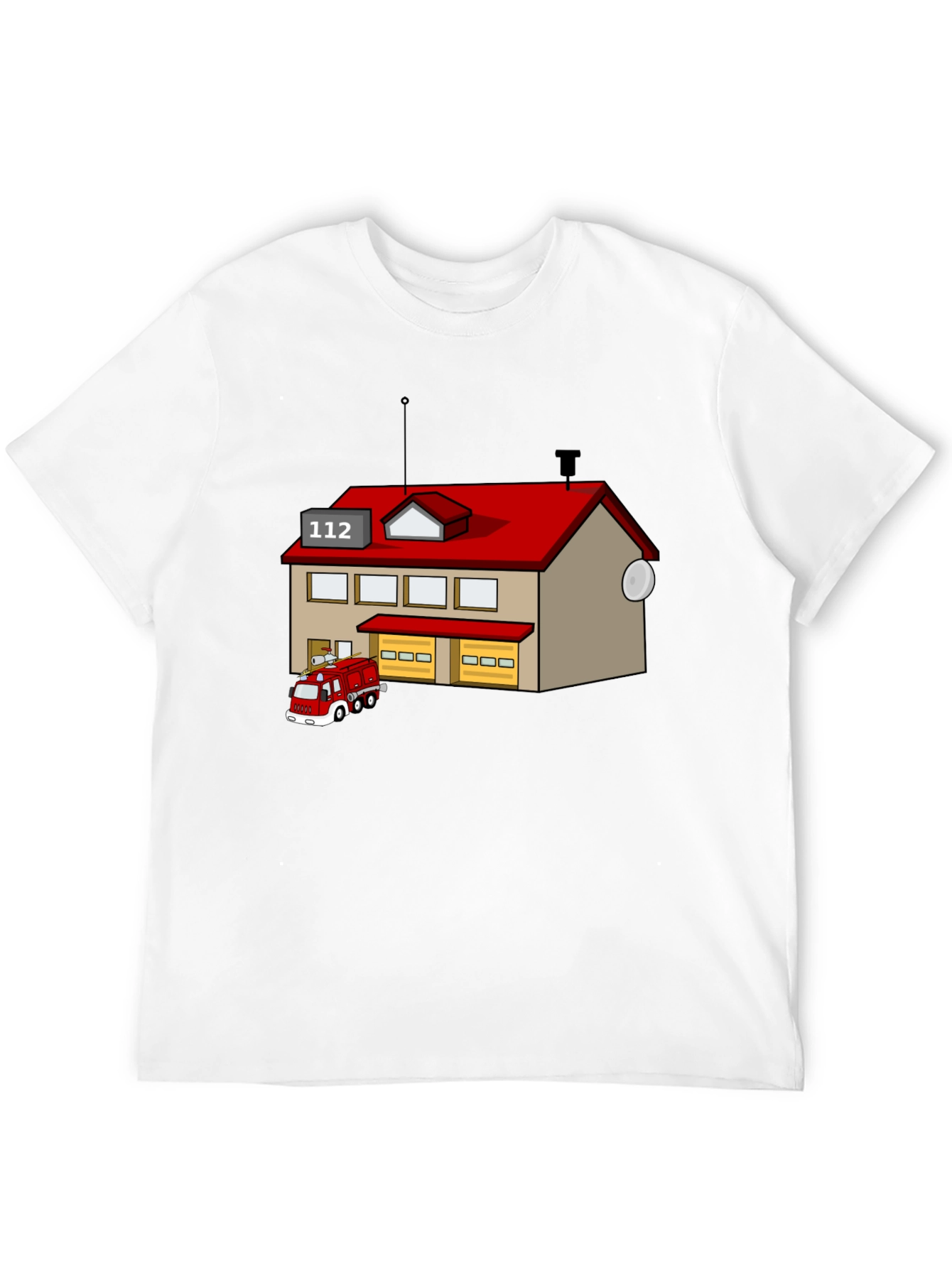 Cartoon Fire Station Black T-Shirt