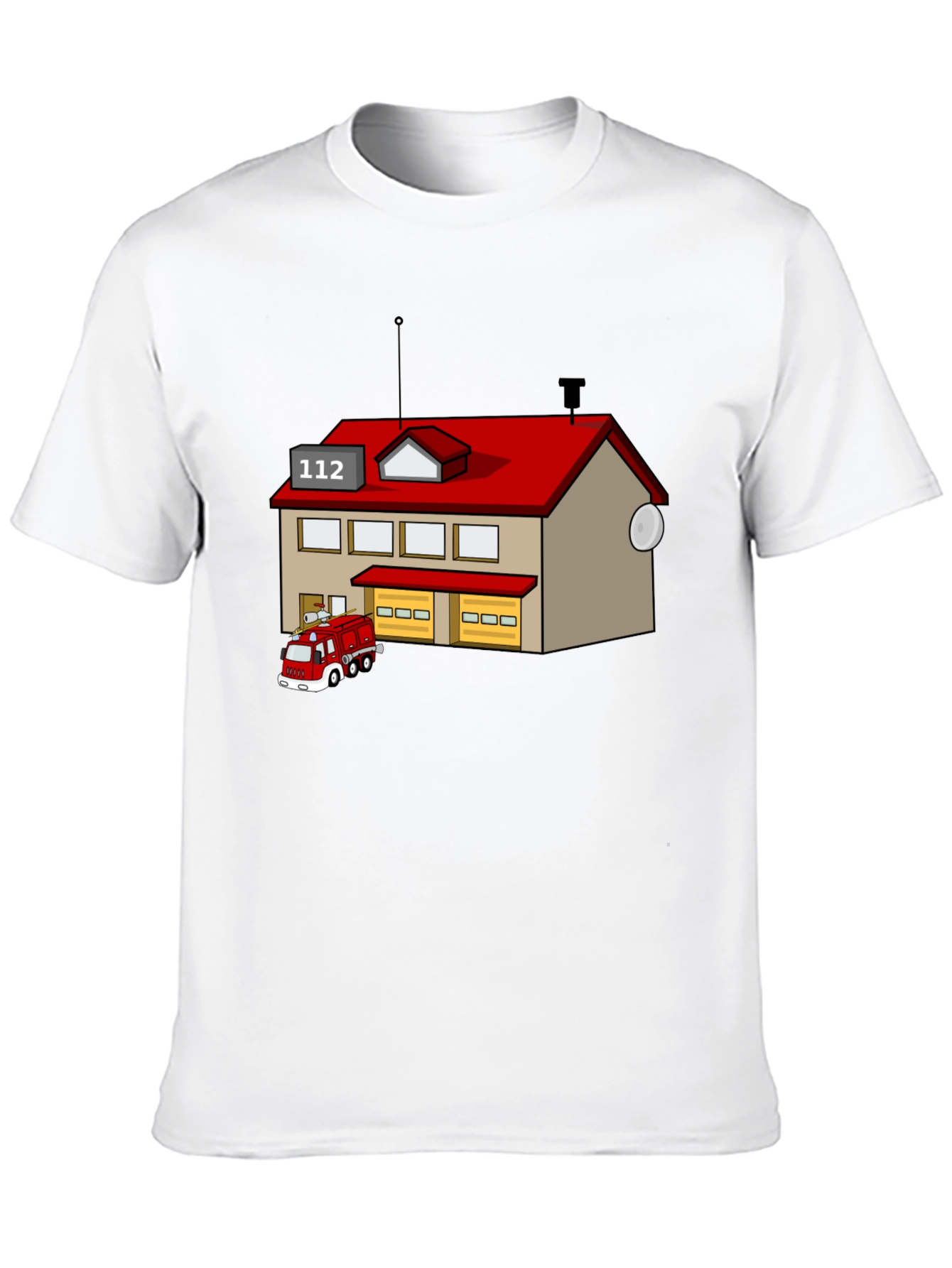 Cartoon Fire Station Black T-Shirt