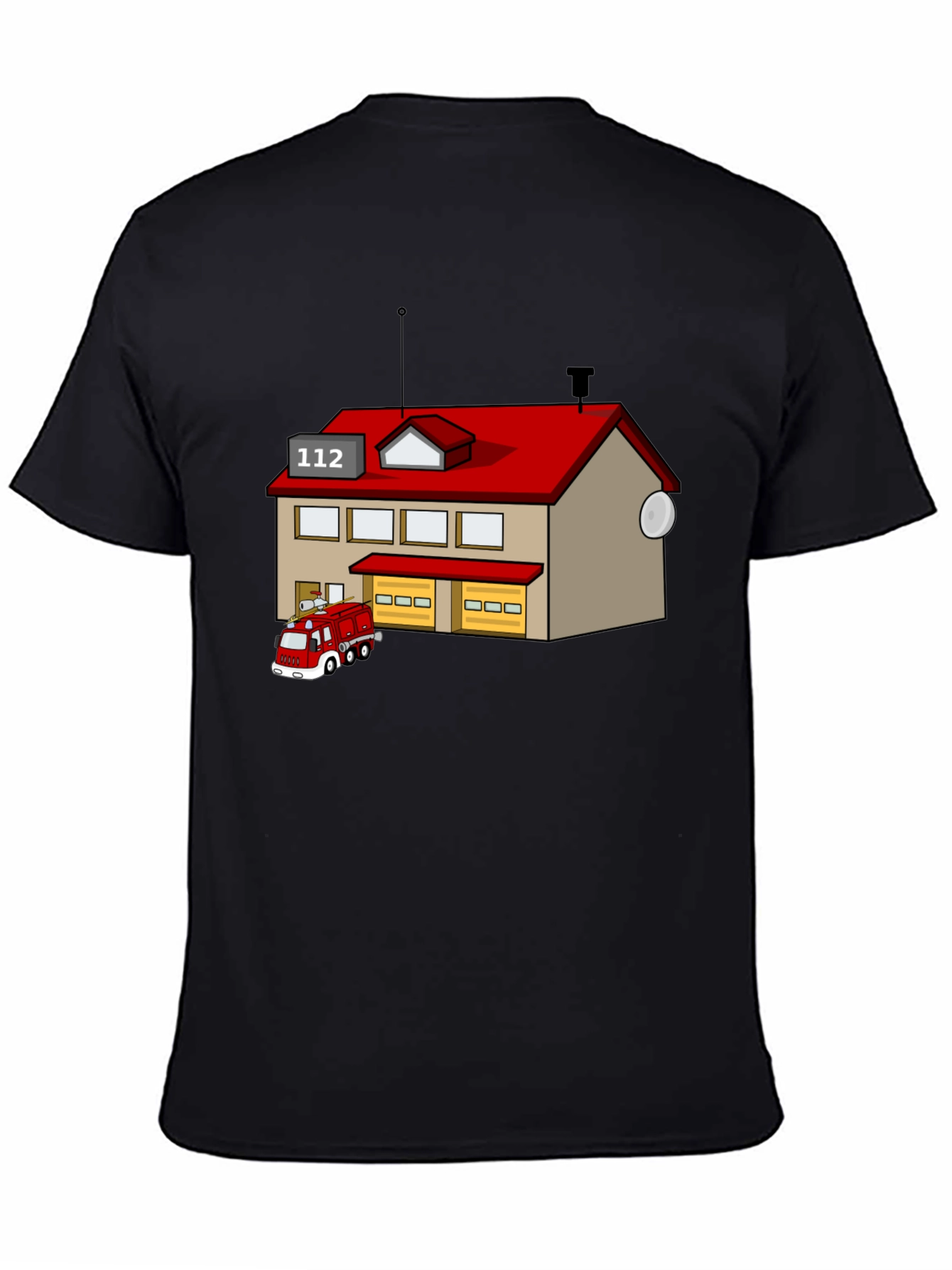 Cartoon Fire Station Black T-Shirt