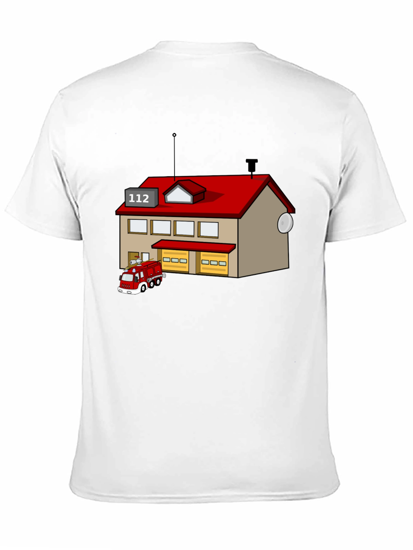 Cartoon Fire Station Black T-Shirt
