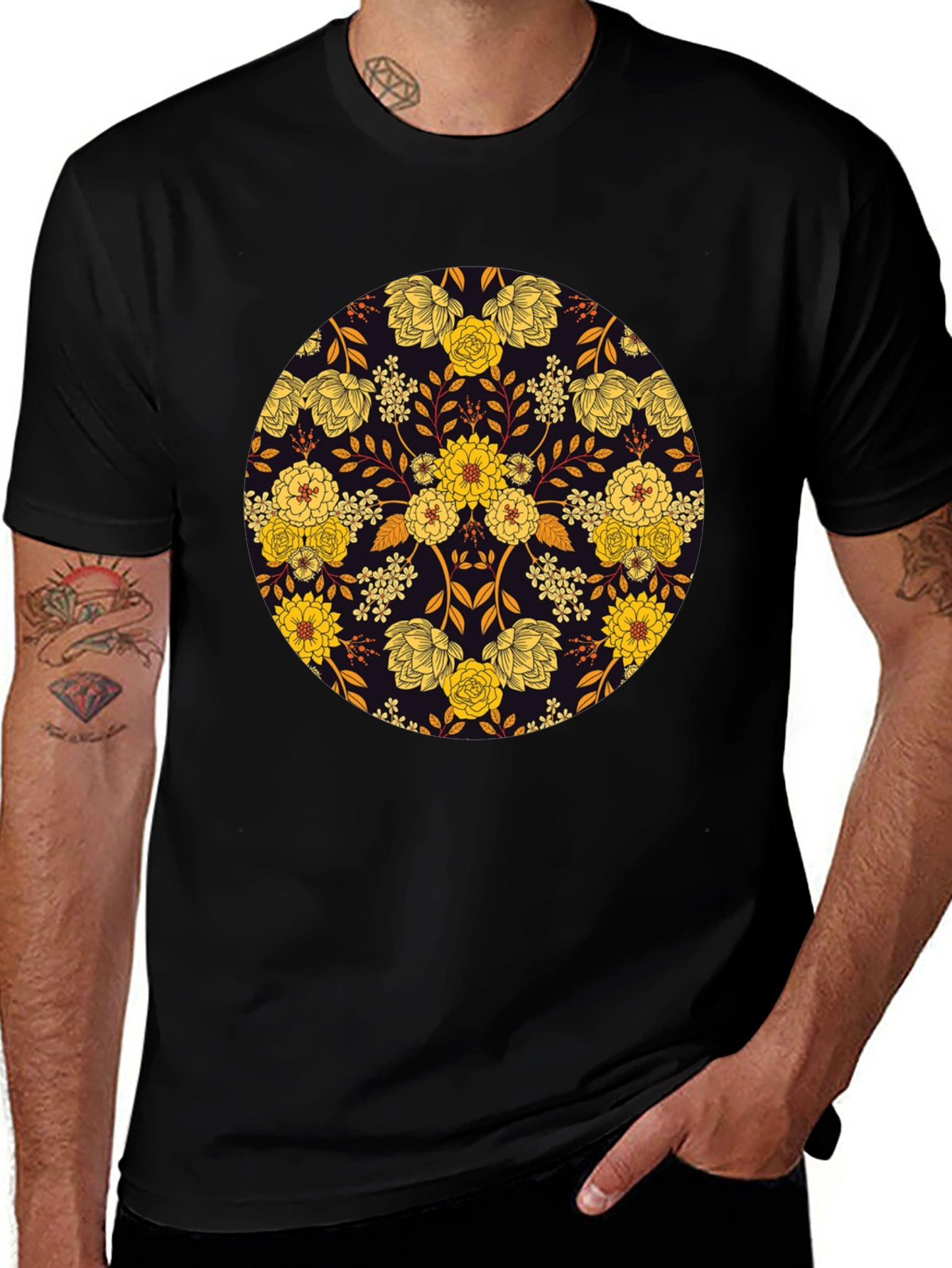 Floral Mandala Graphic Tee - Stylish Mens T-Shirt