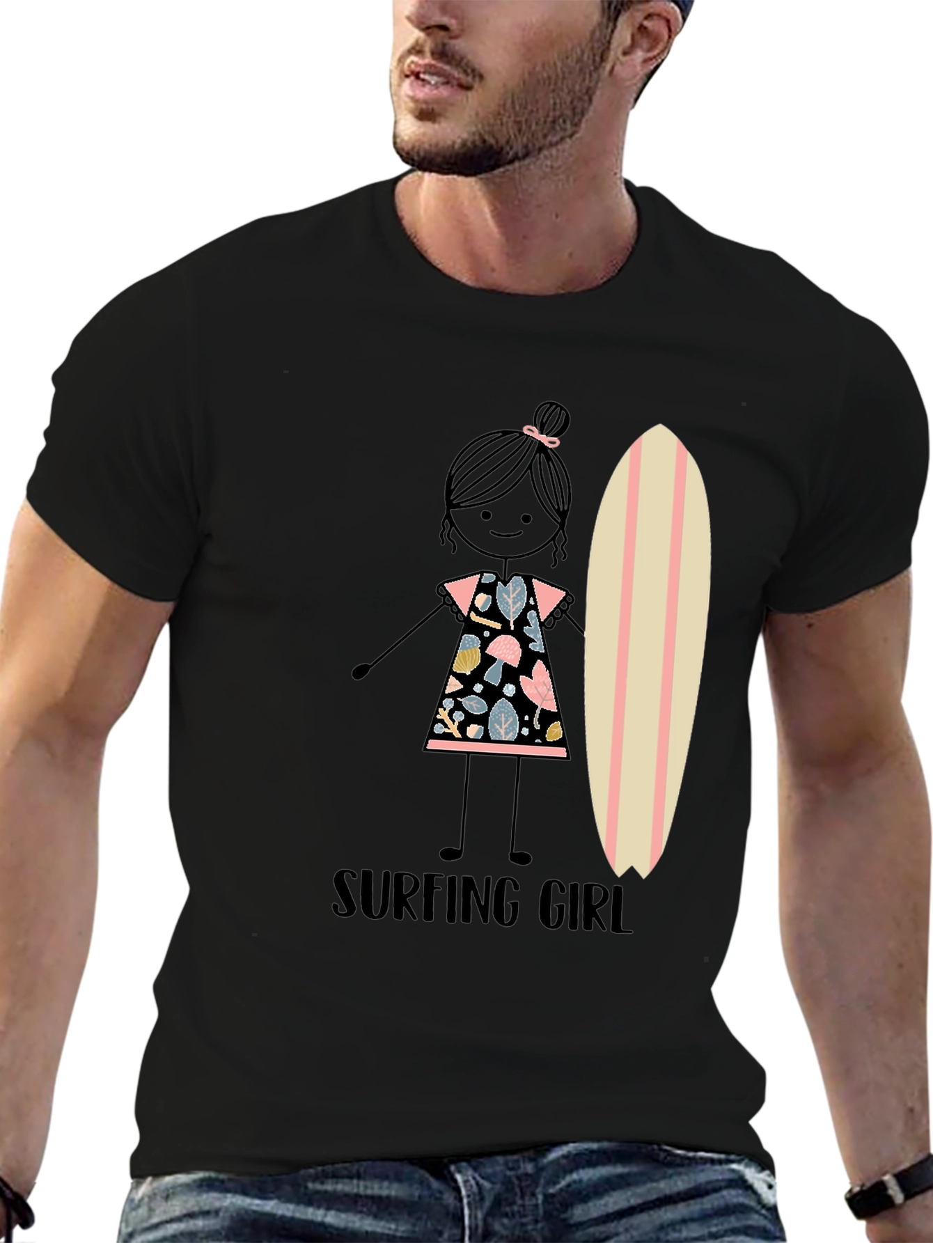 Surfing Girl Graphic Tee - Black