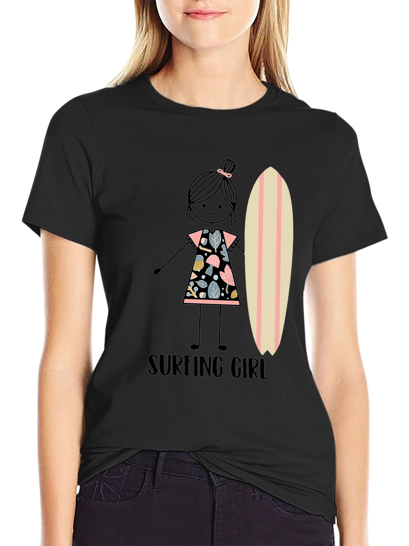 Surfing Girl Graphic Tee - Black