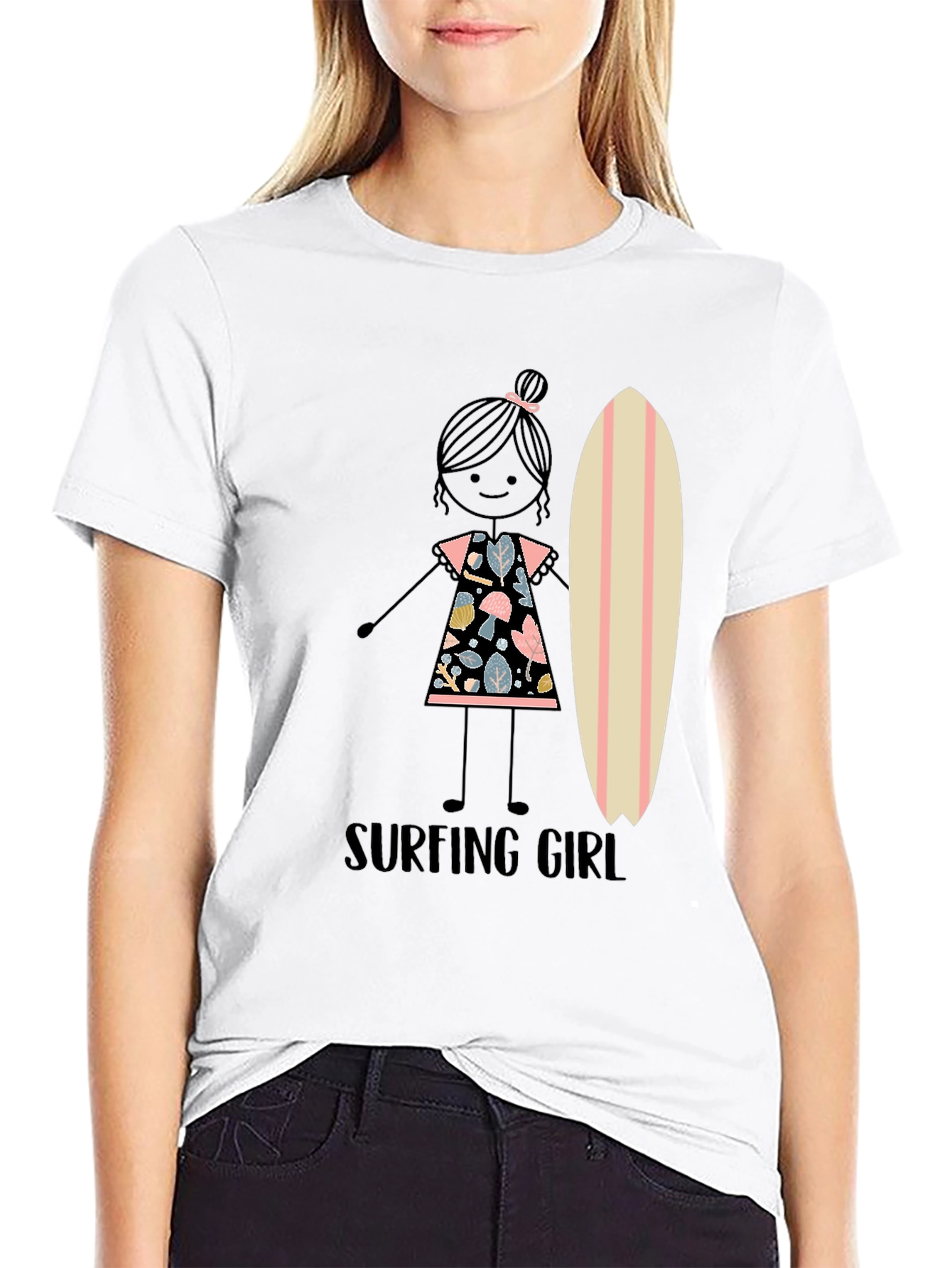Surfing Girl Graphic Tee - Black