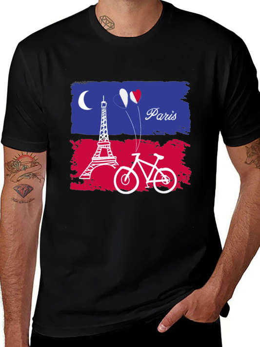 Paris France Eiffel Tower Bike Graphic T-Shirt