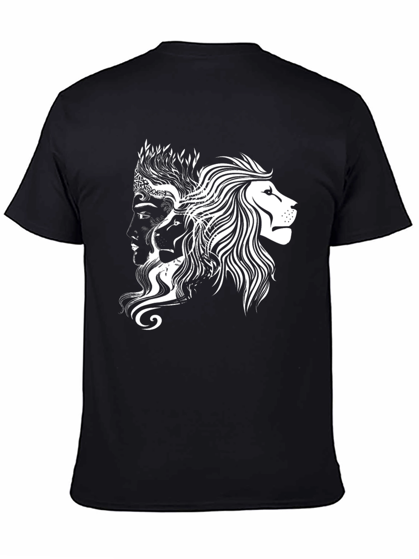 Black Graphic Tee - Lion & Faces Design