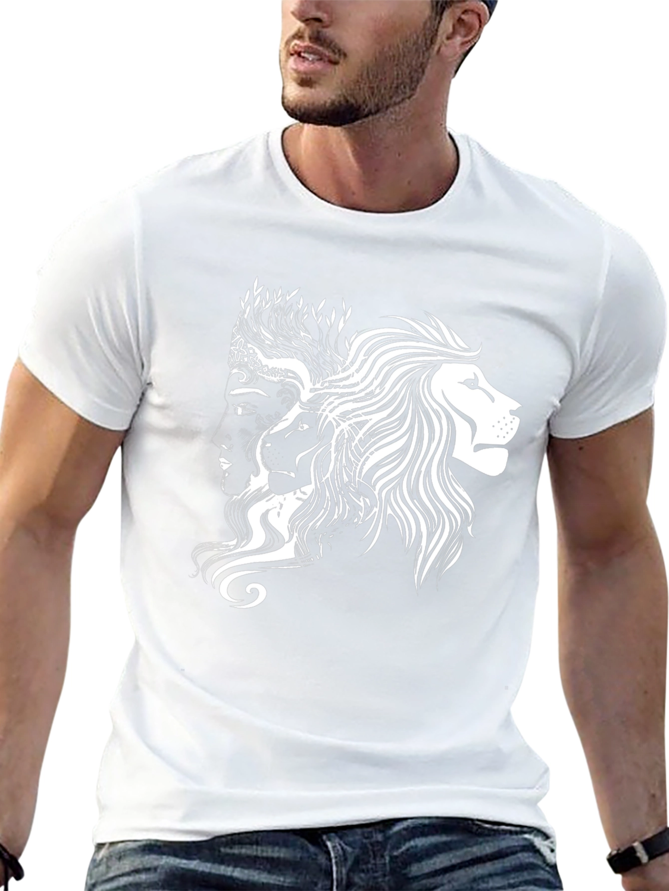 Black Graphic Tee - Lion & Faces Design