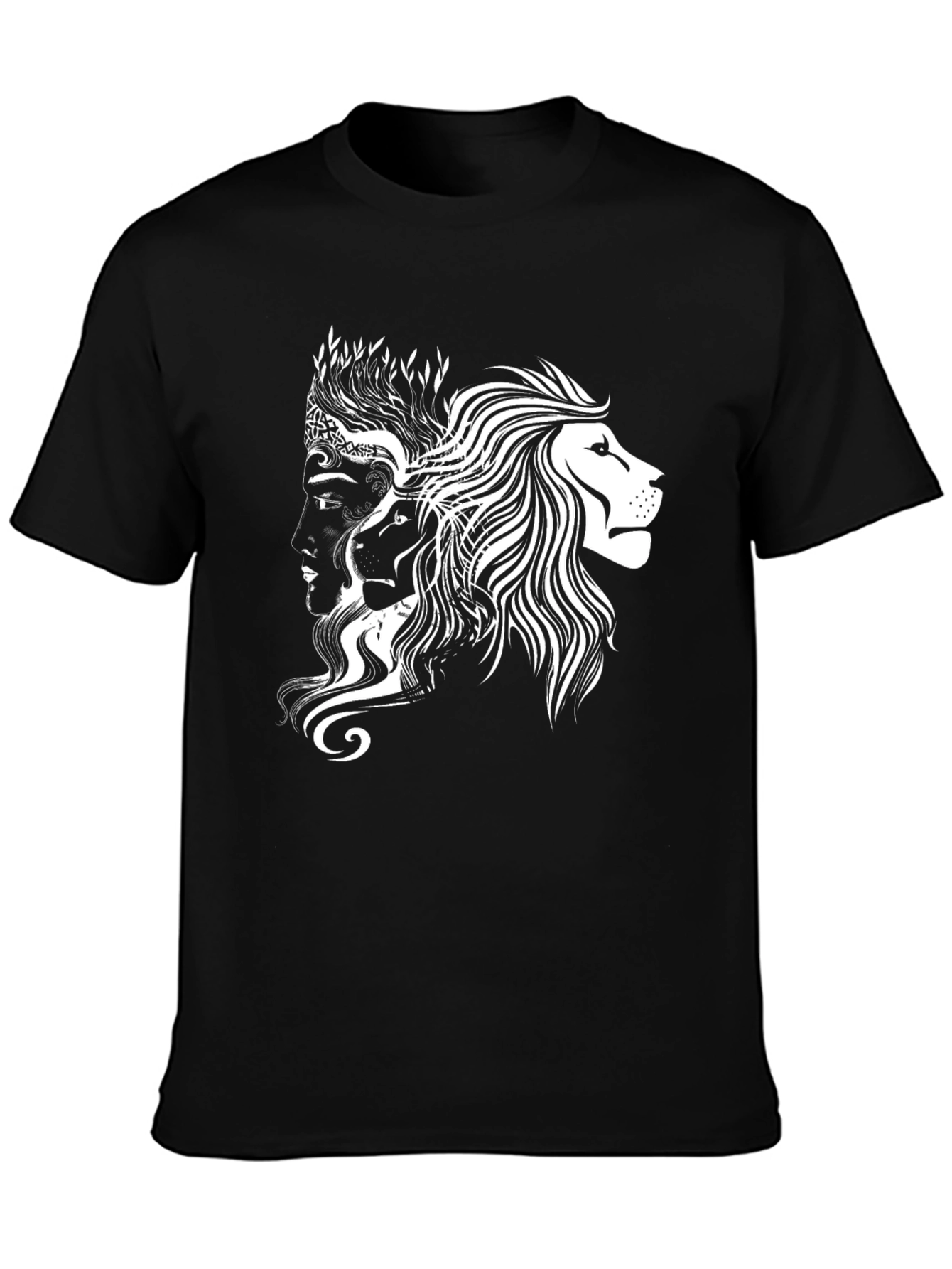 Black Graphic Tee - Lion & Faces Design
