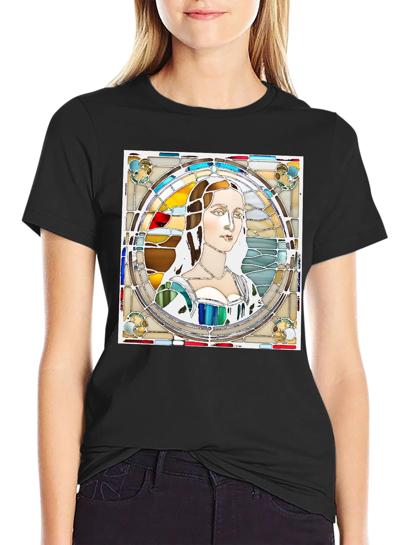 Renaissance Lady Stained Glass Style Graphic Tee