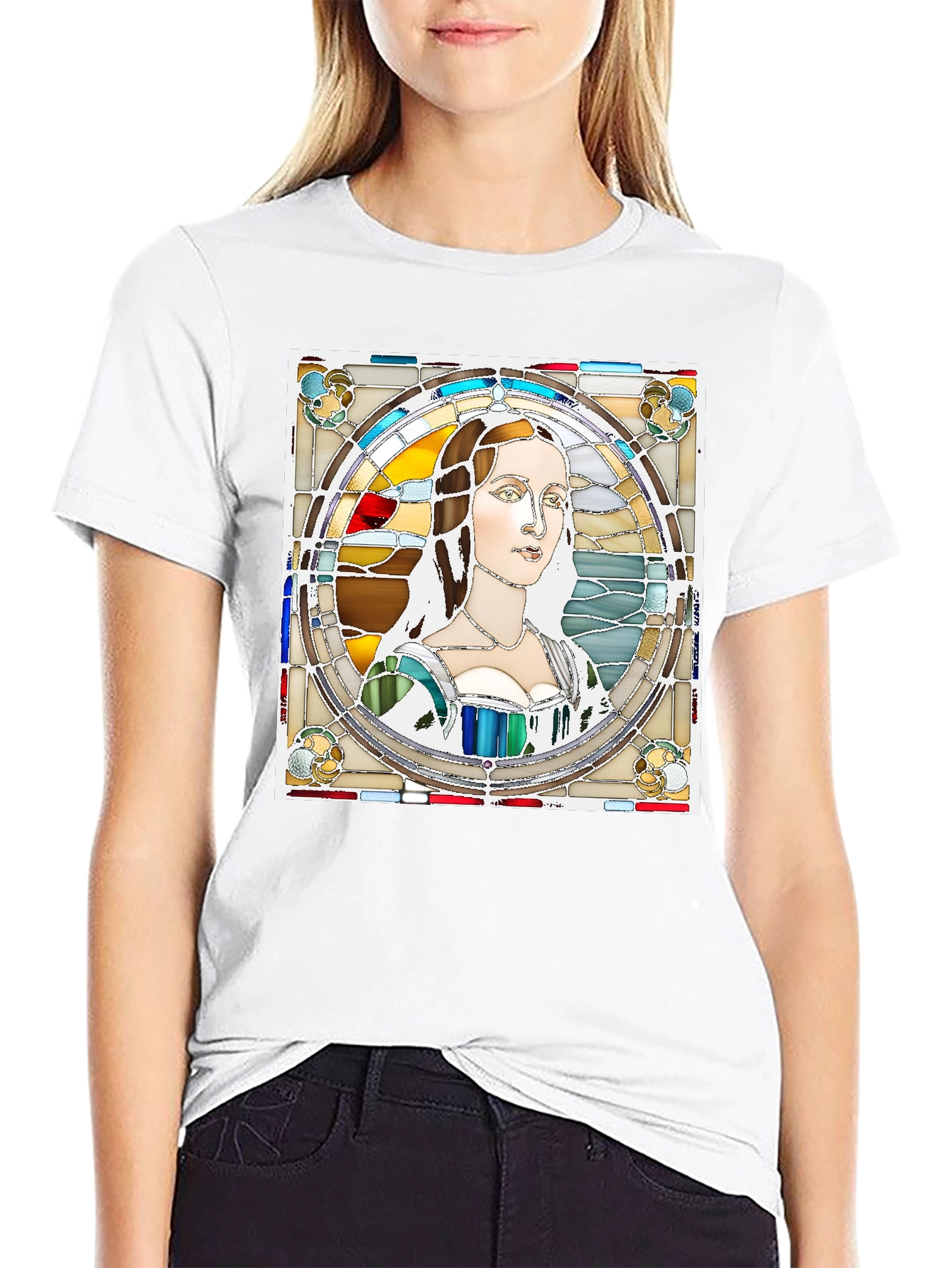 Renaissance Lady Stained Glass Style Graphic Tee