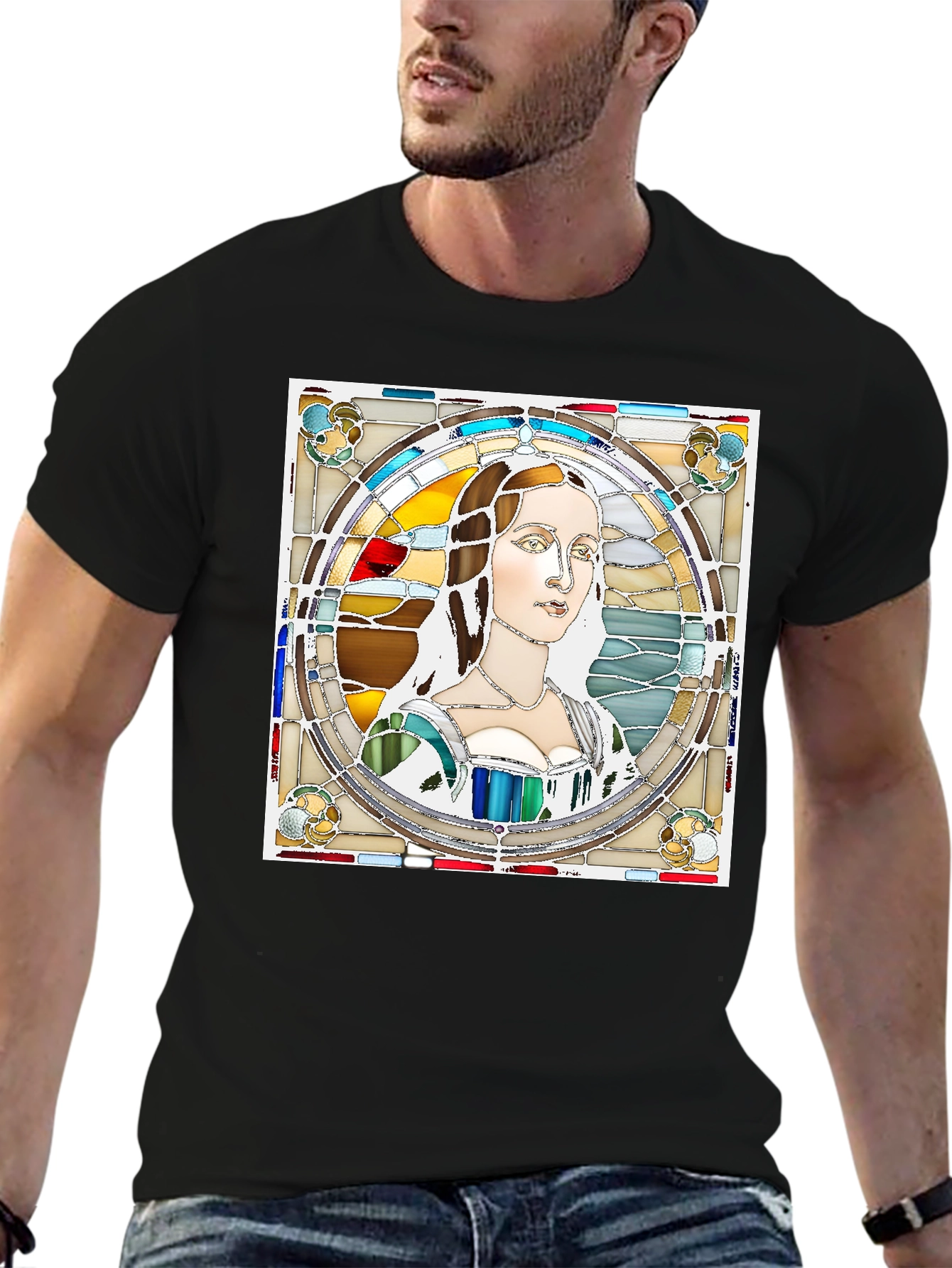 Renaissance Lady Stained Glass Style Graphic Tee