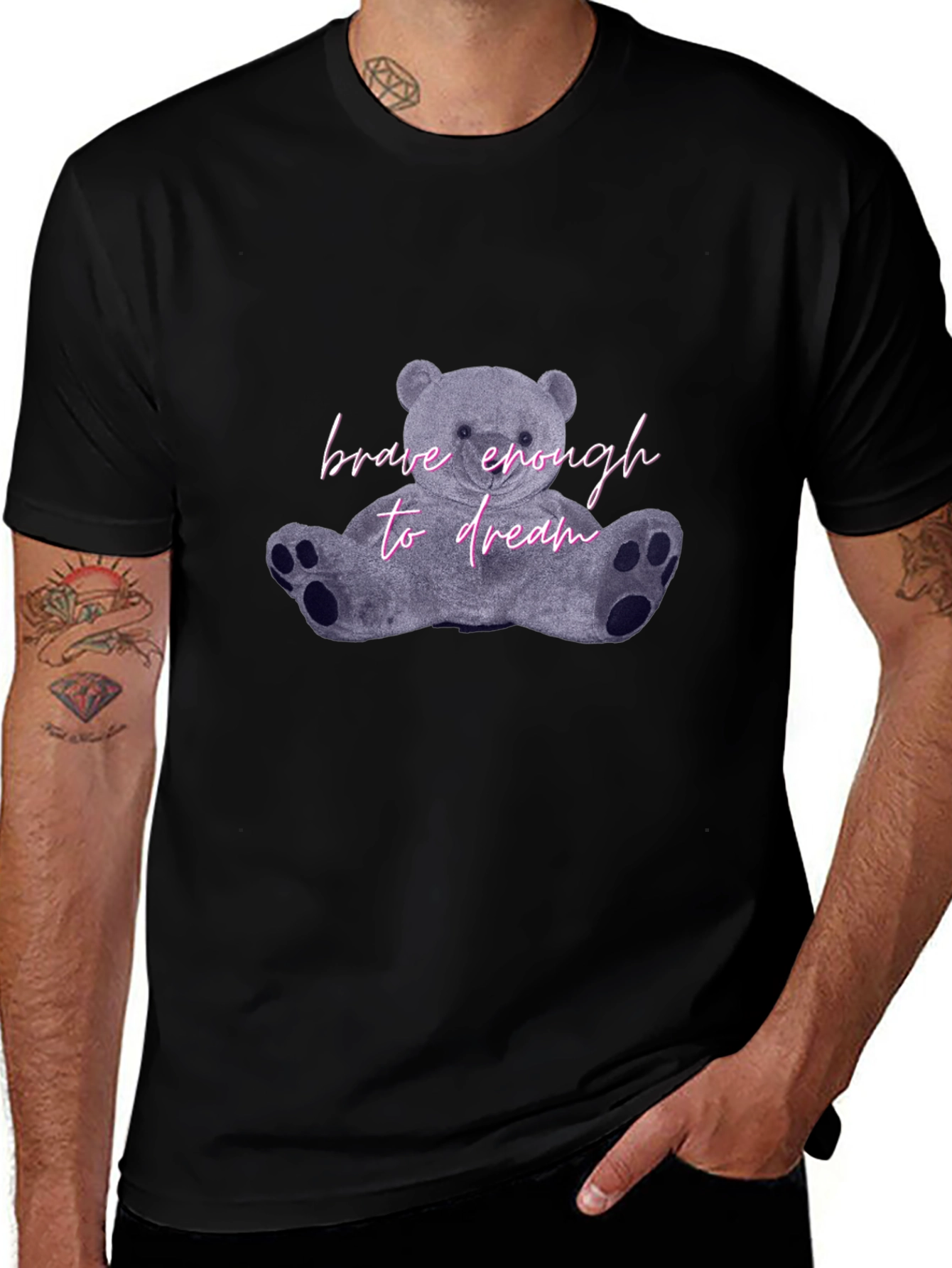 Brave Enough to Dream Bear Graphic Tee - Black
