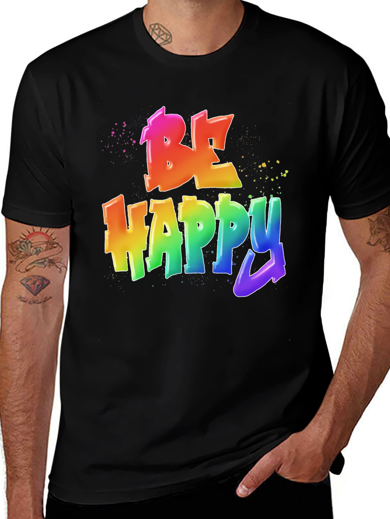 Be Happy Rainbow Graphic T-Shirt