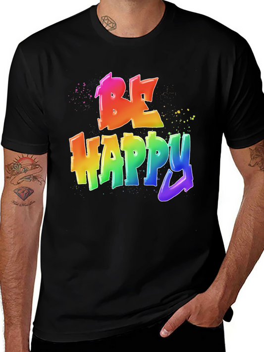 Be Happy Rainbow Graphic T-Shirt
