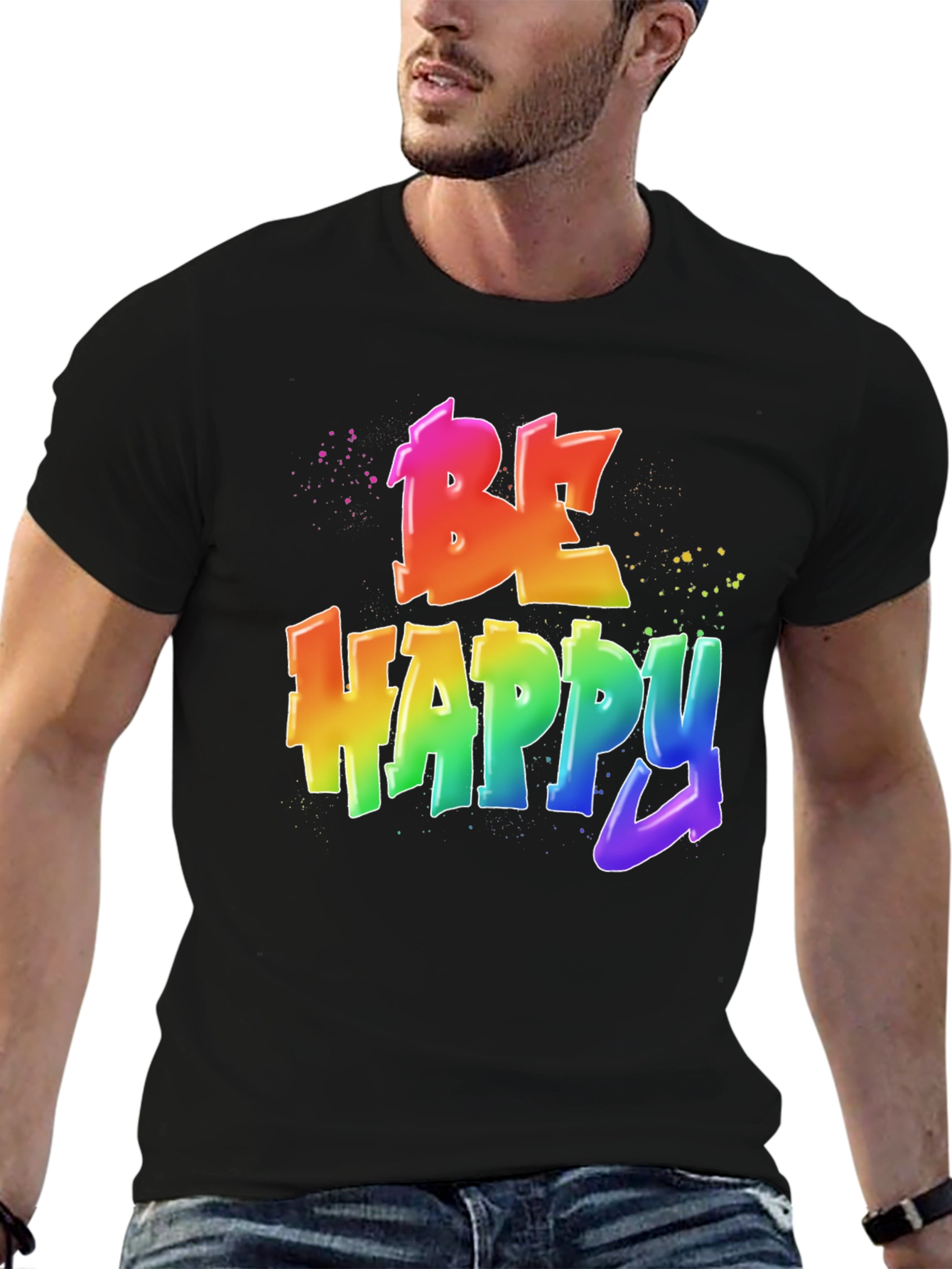 Be Happy Rainbow Graphic T-Shirt