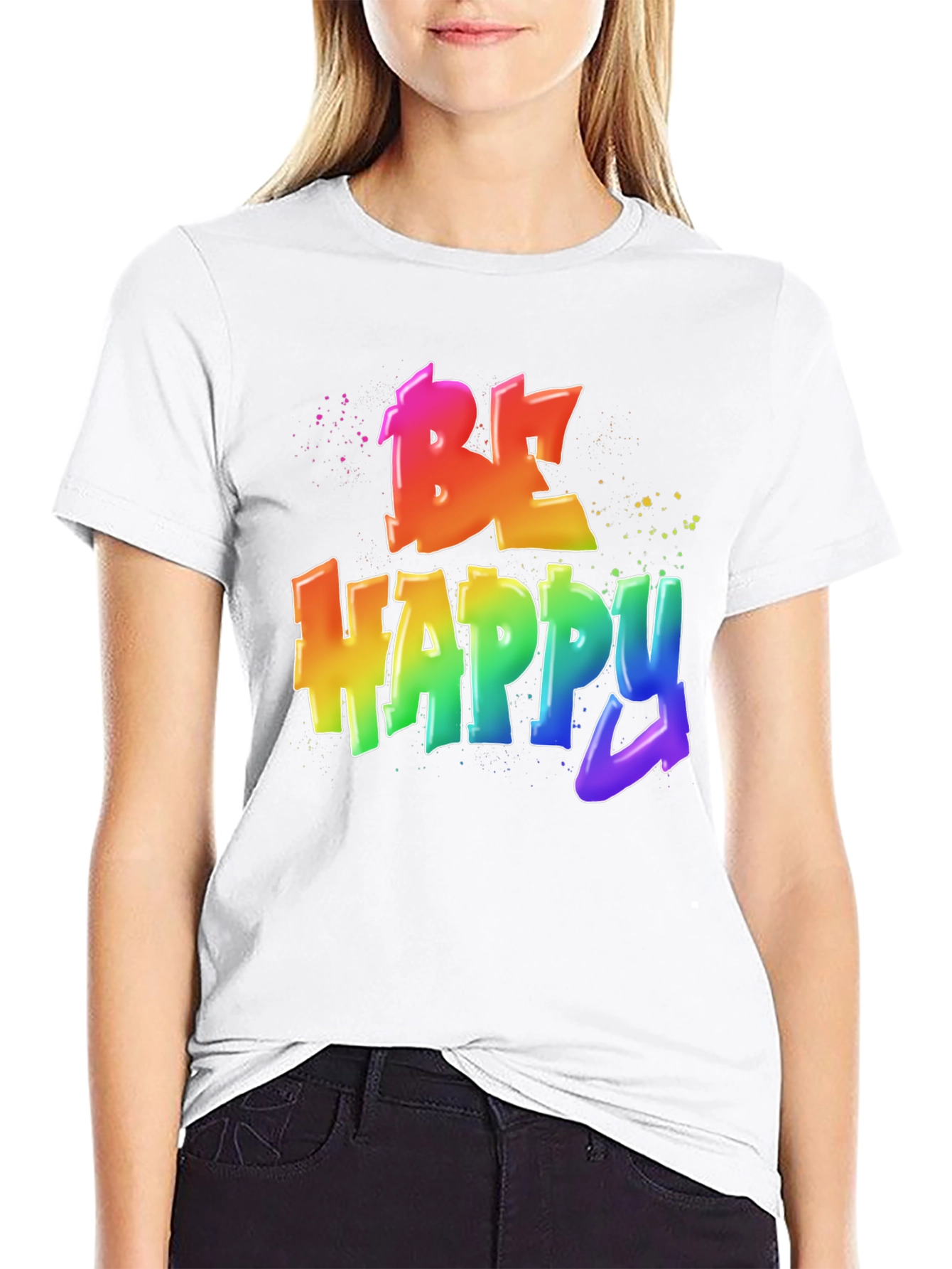 Be Happy Rainbow Graphic T-Shirt