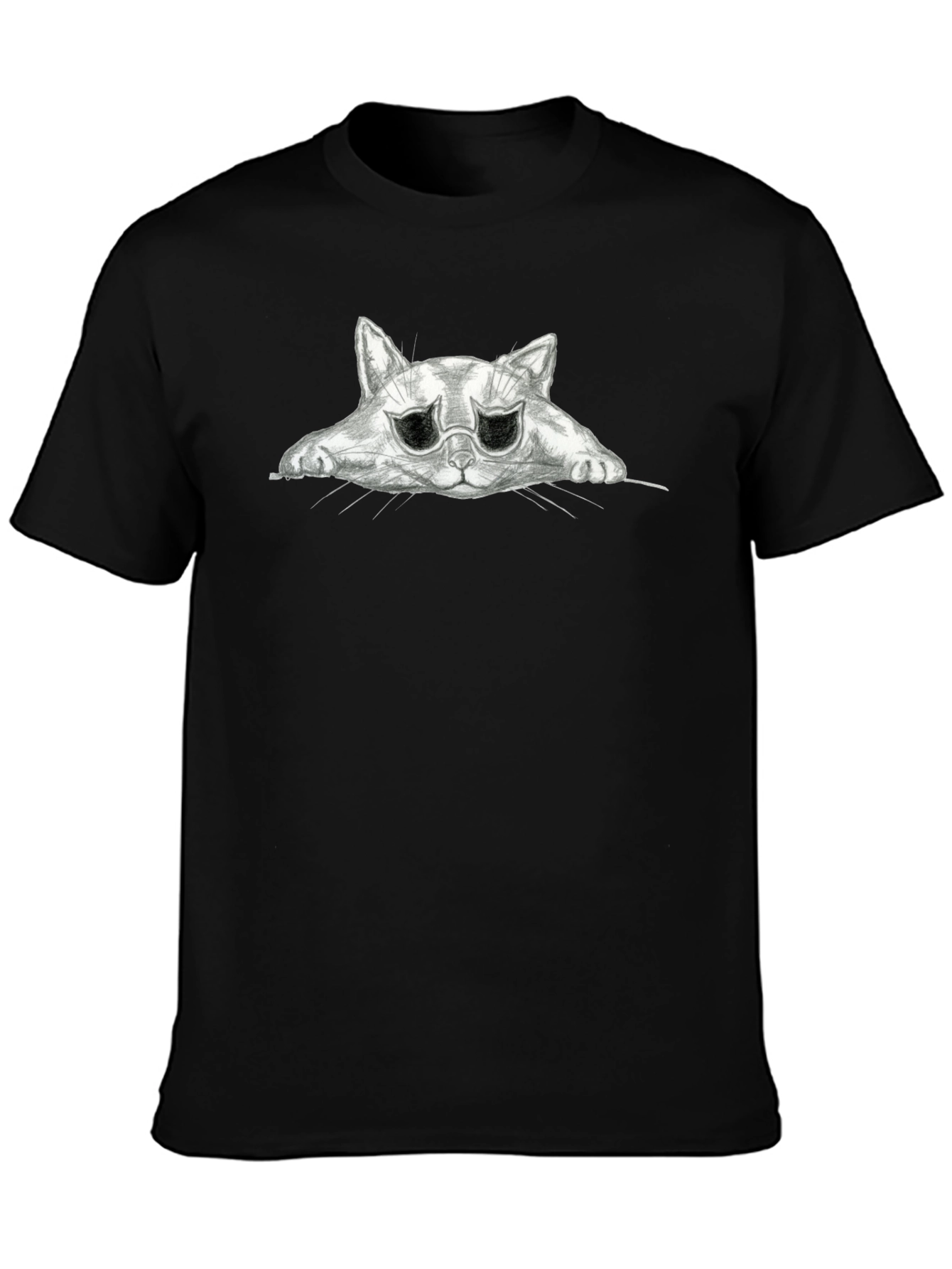 Sad Cat Graphic Black T-Shirt