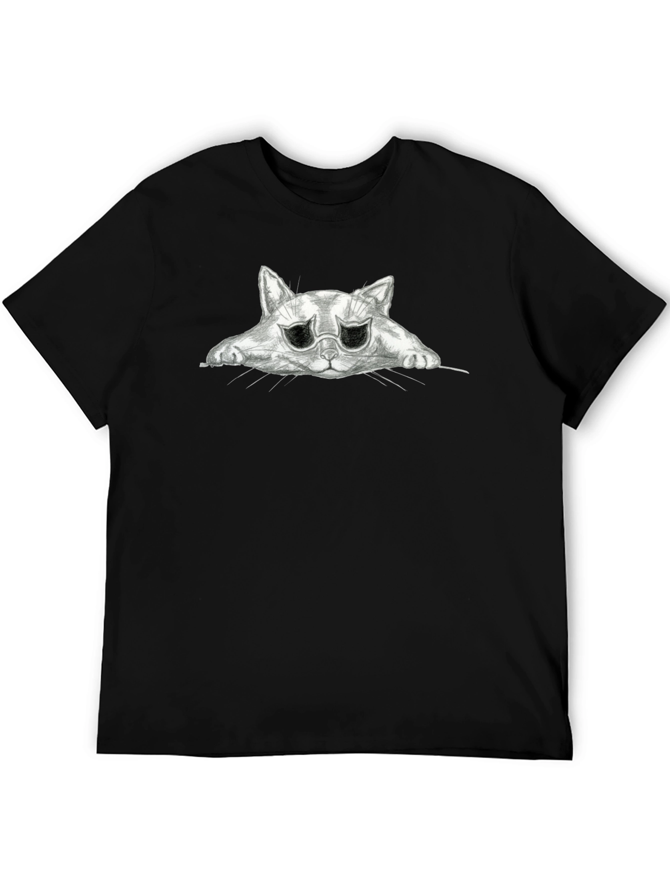 Sad Cat Graphic Black T-Shirt