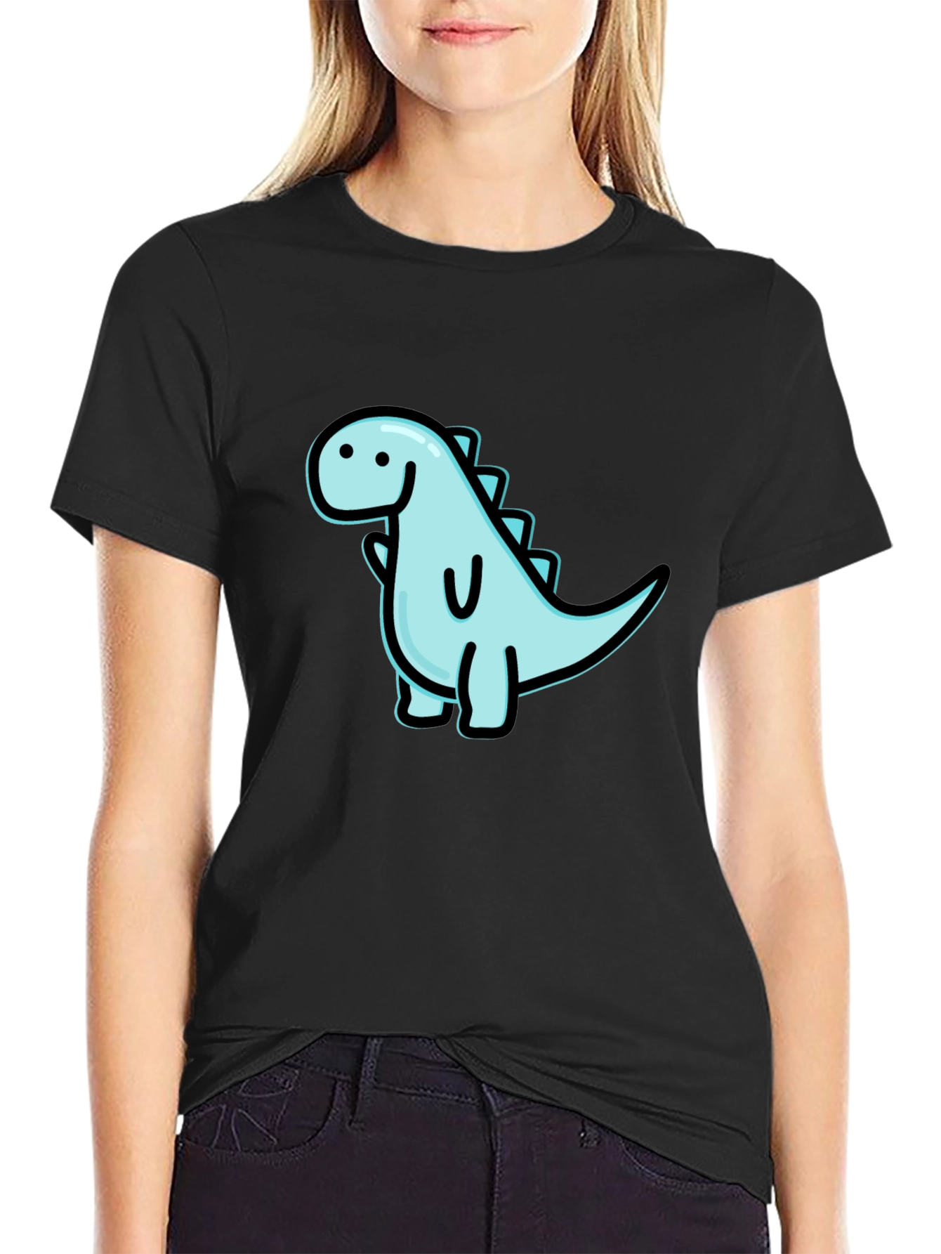 Cute Dinosaur Graphic Black T-Shirt