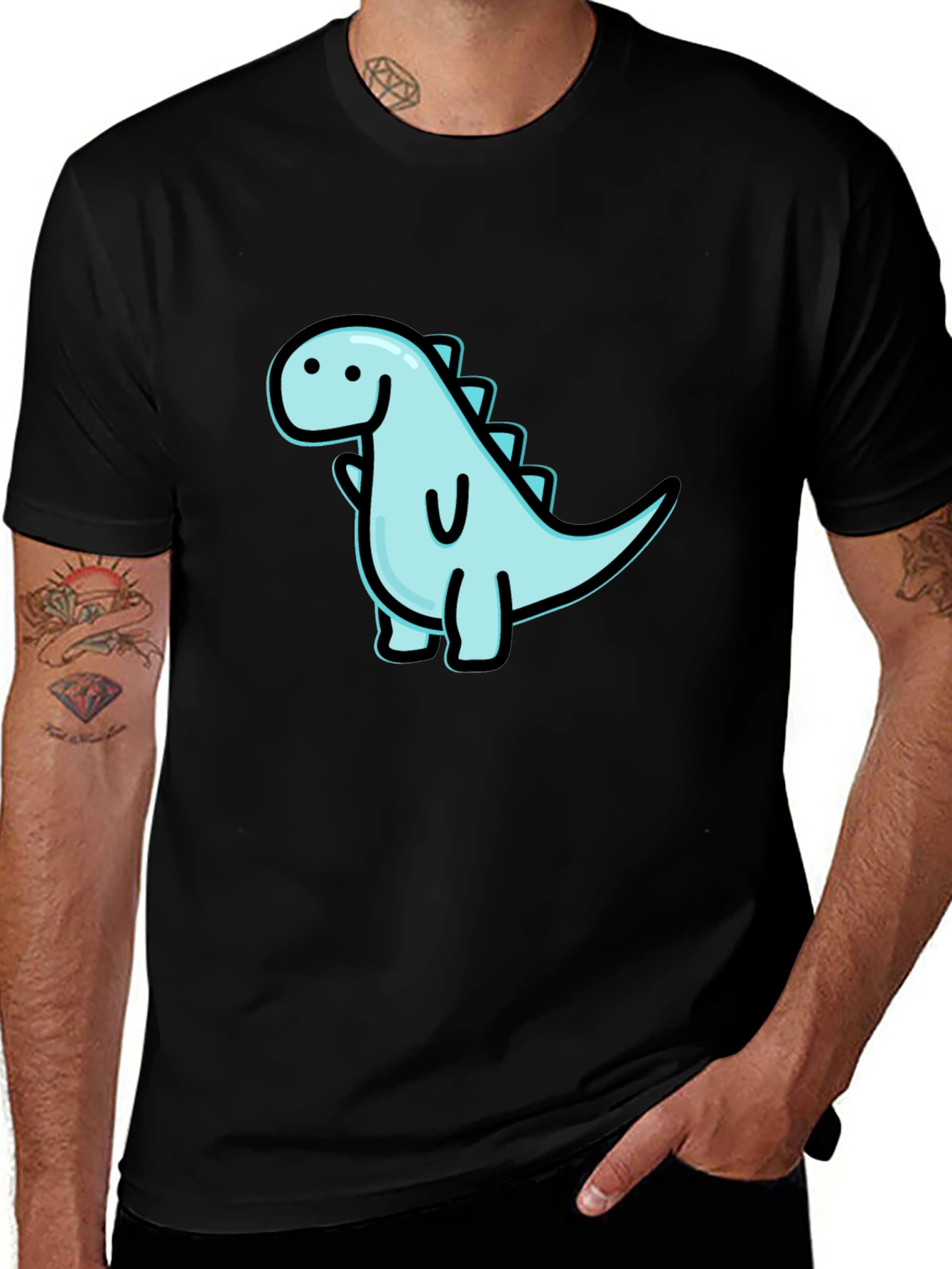 Cute Dinosaur Graphic Black T-Shirt
