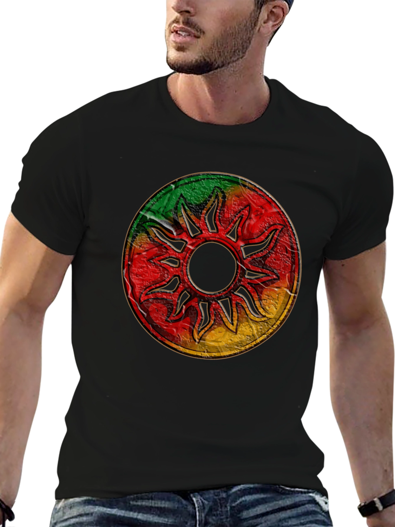Rasta Sun Graphic Black T-Shirt