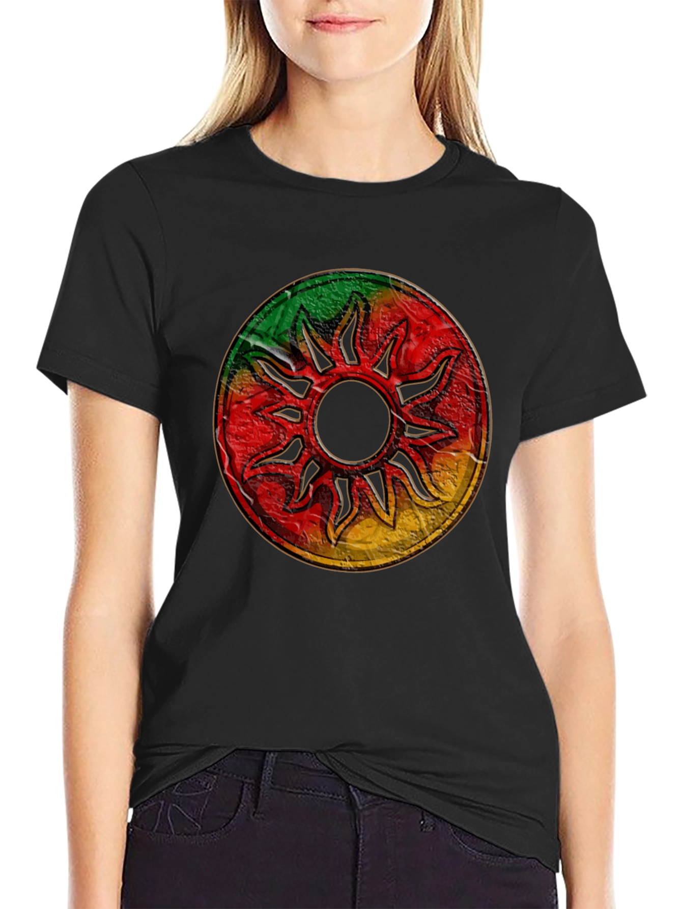 Rasta Sun Graphic Black T-Shirt