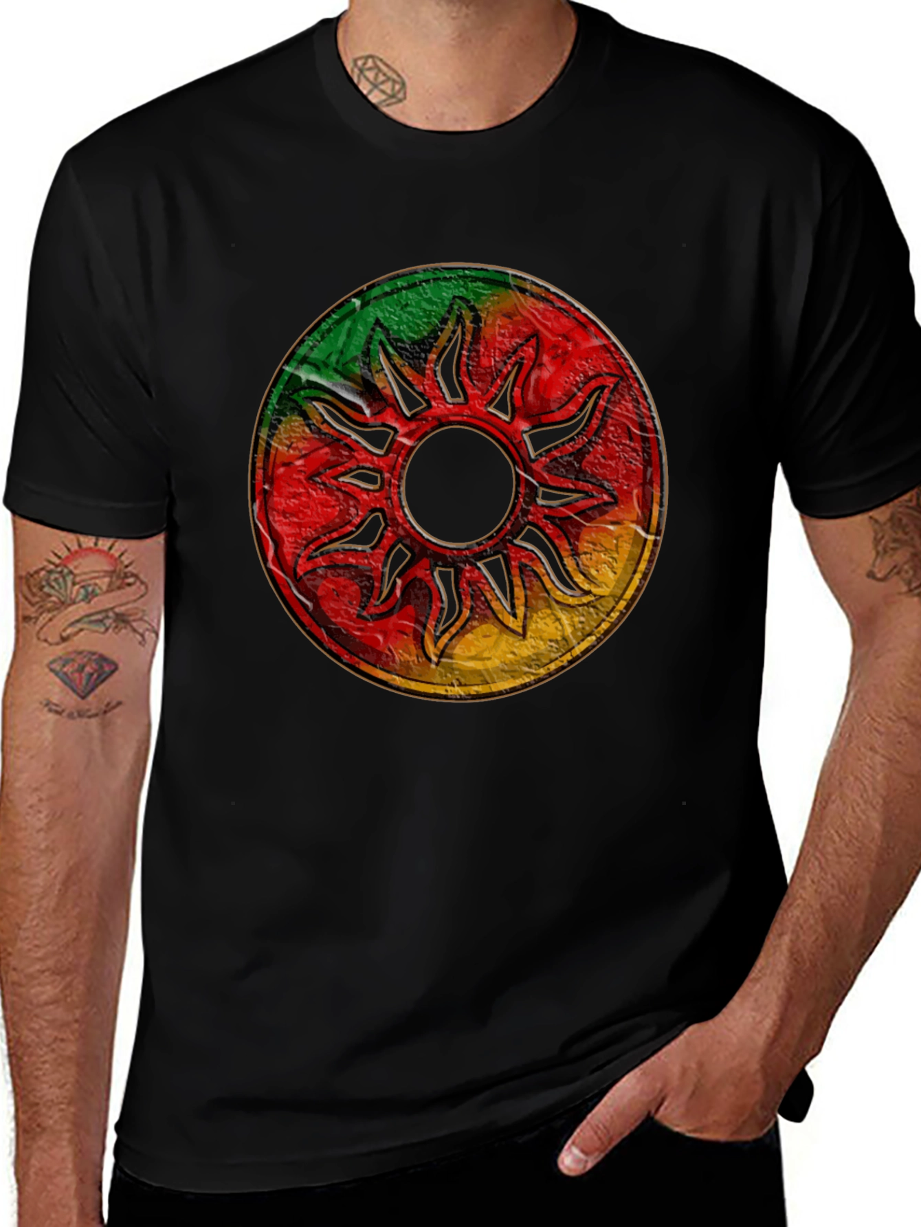 Rasta Sun Graphic Black T-Shirt