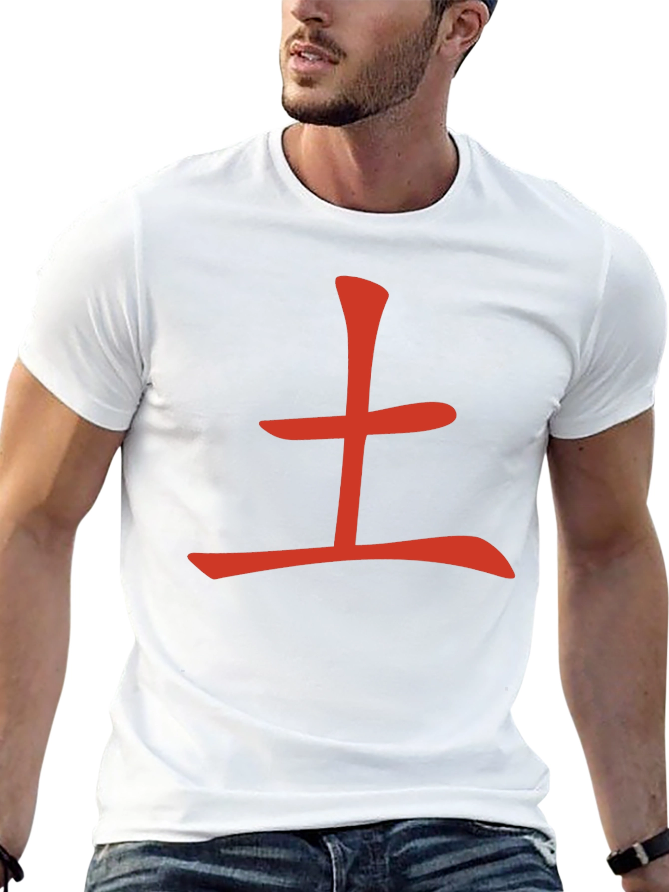 Red Kanji Character T-Shirt - Black