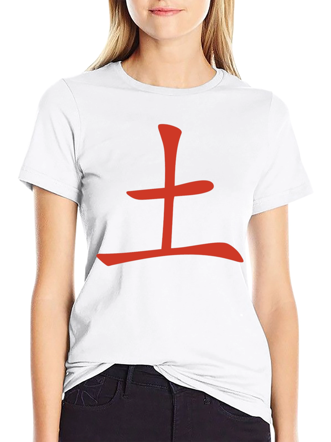 Red Kanji Character T-Shirt - Black