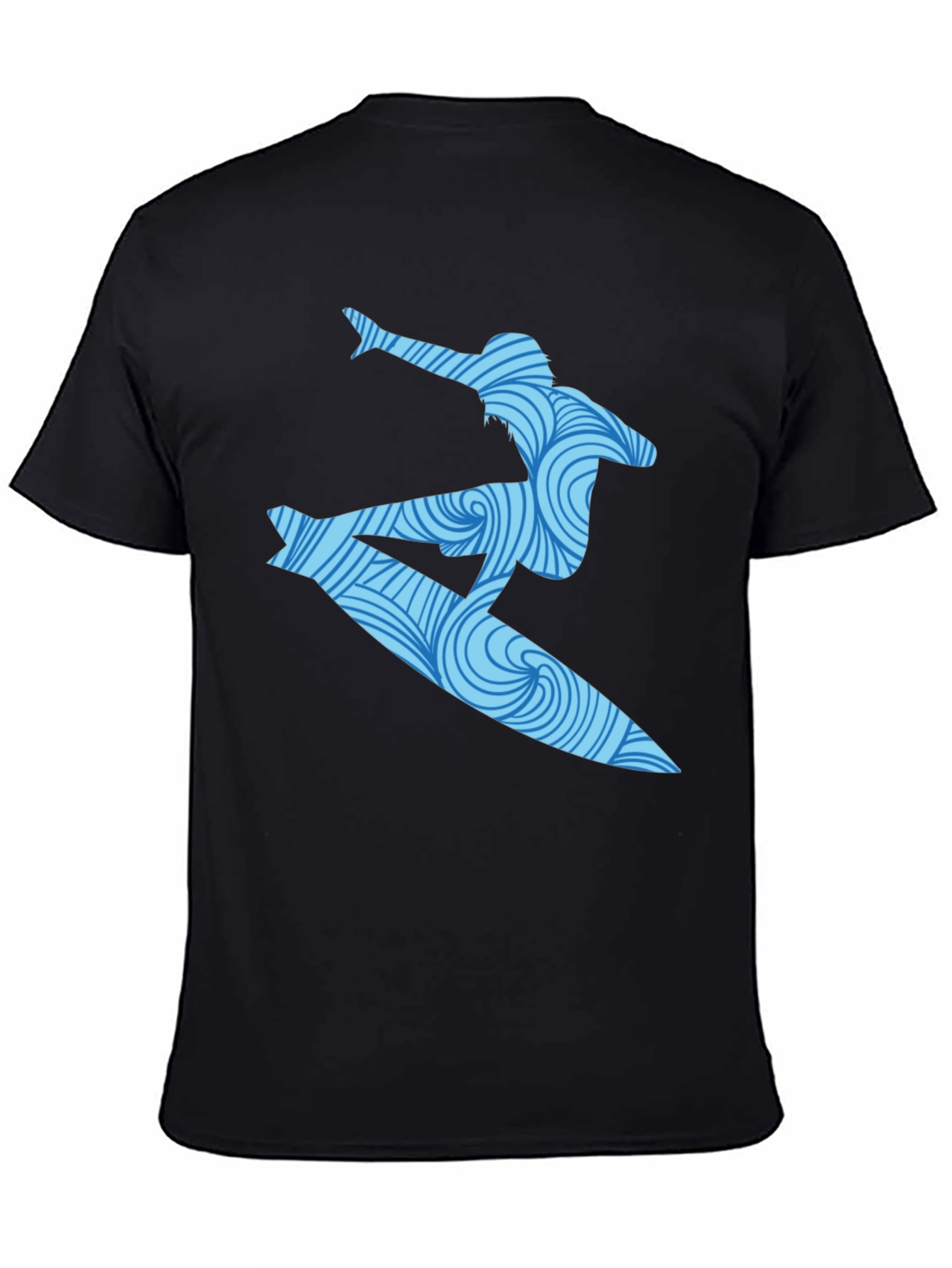 Surfer Wave Graphic T-Shirt - Black Cotton Blend