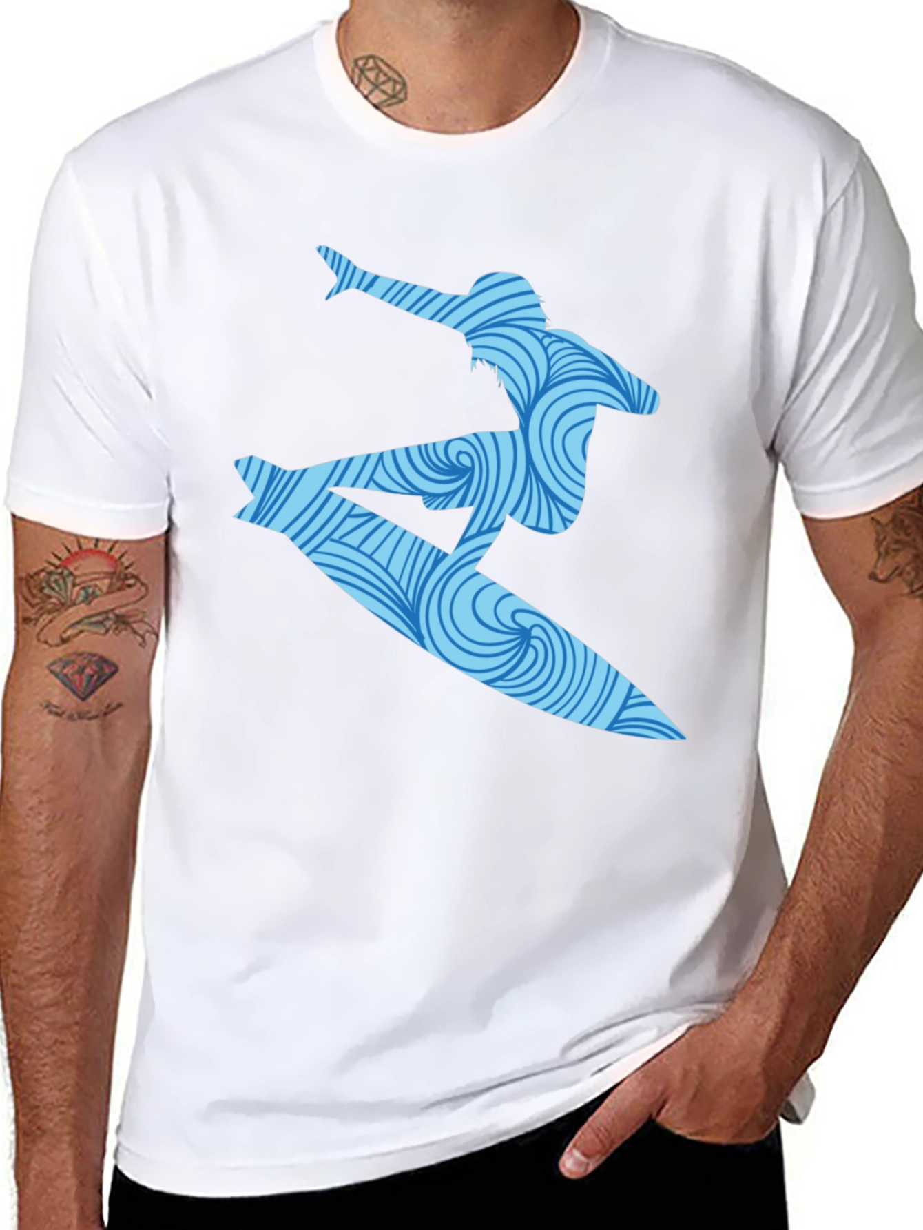 Surfer Wave Graphic T-Shirt - Black Cotton Blend