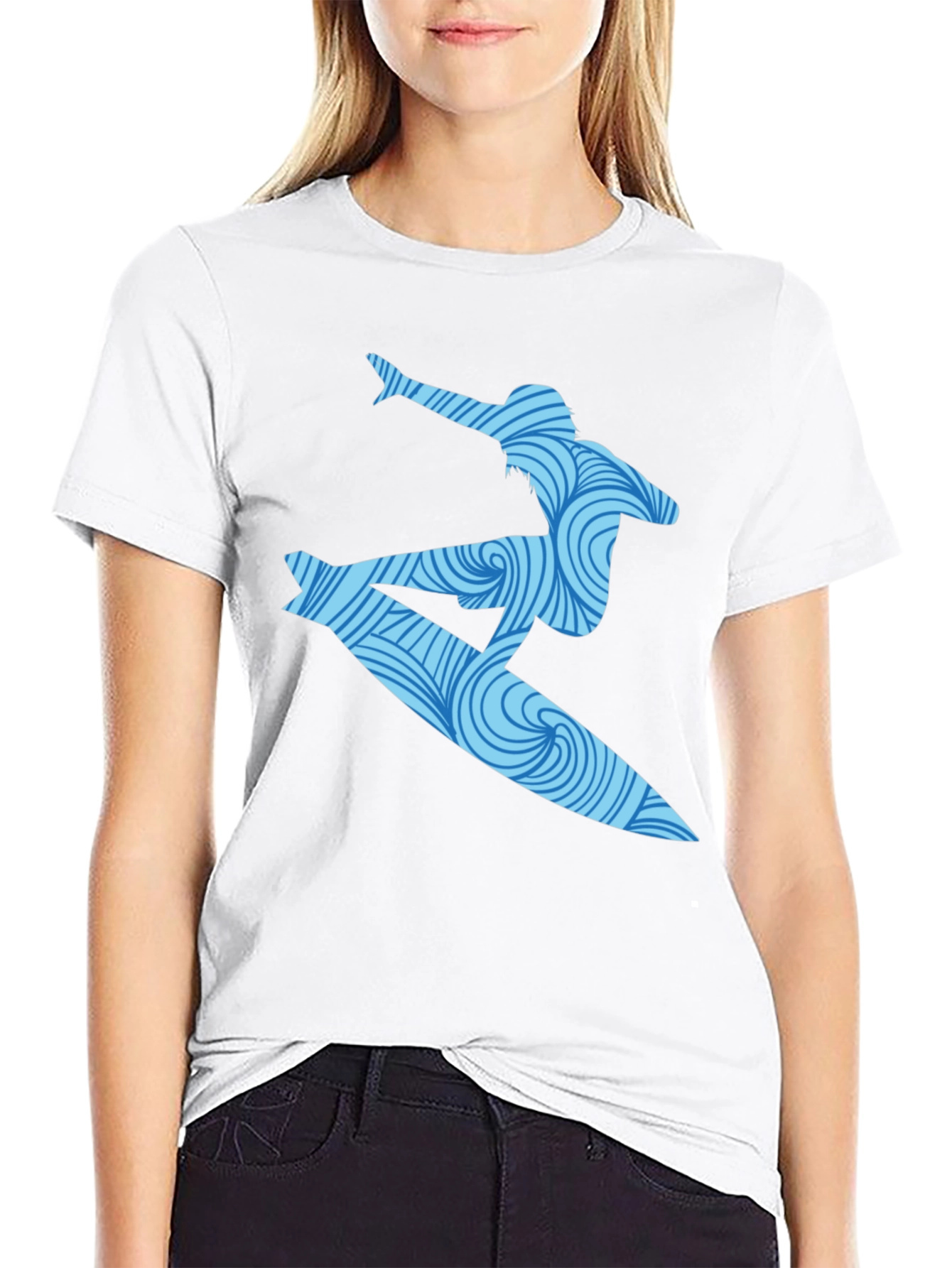 Surfer Wave Graphic T-Shirt - Black Cotton Blend