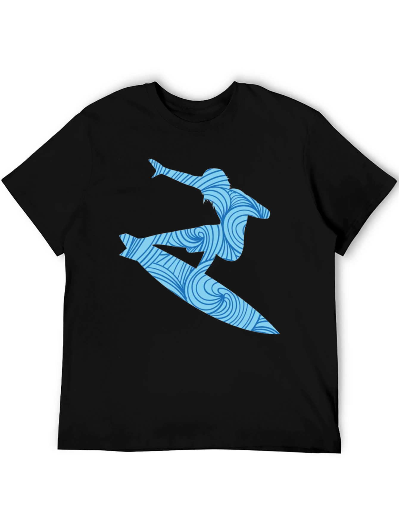 Surfer Wave Graphic T-Shirt - Black Cotton Blend