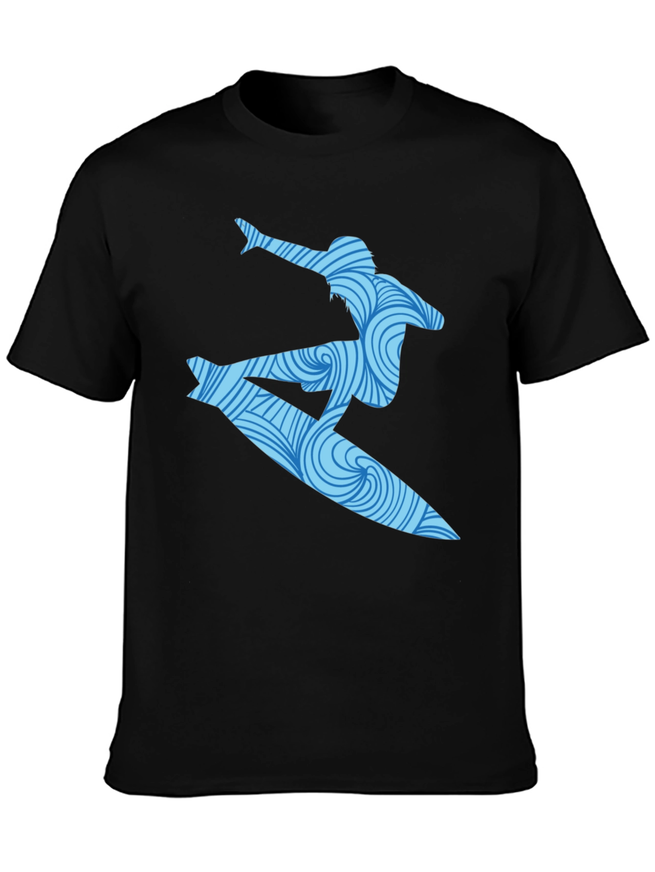 Surfer Wave Graphic T-Shirt - Black Cotton Blend