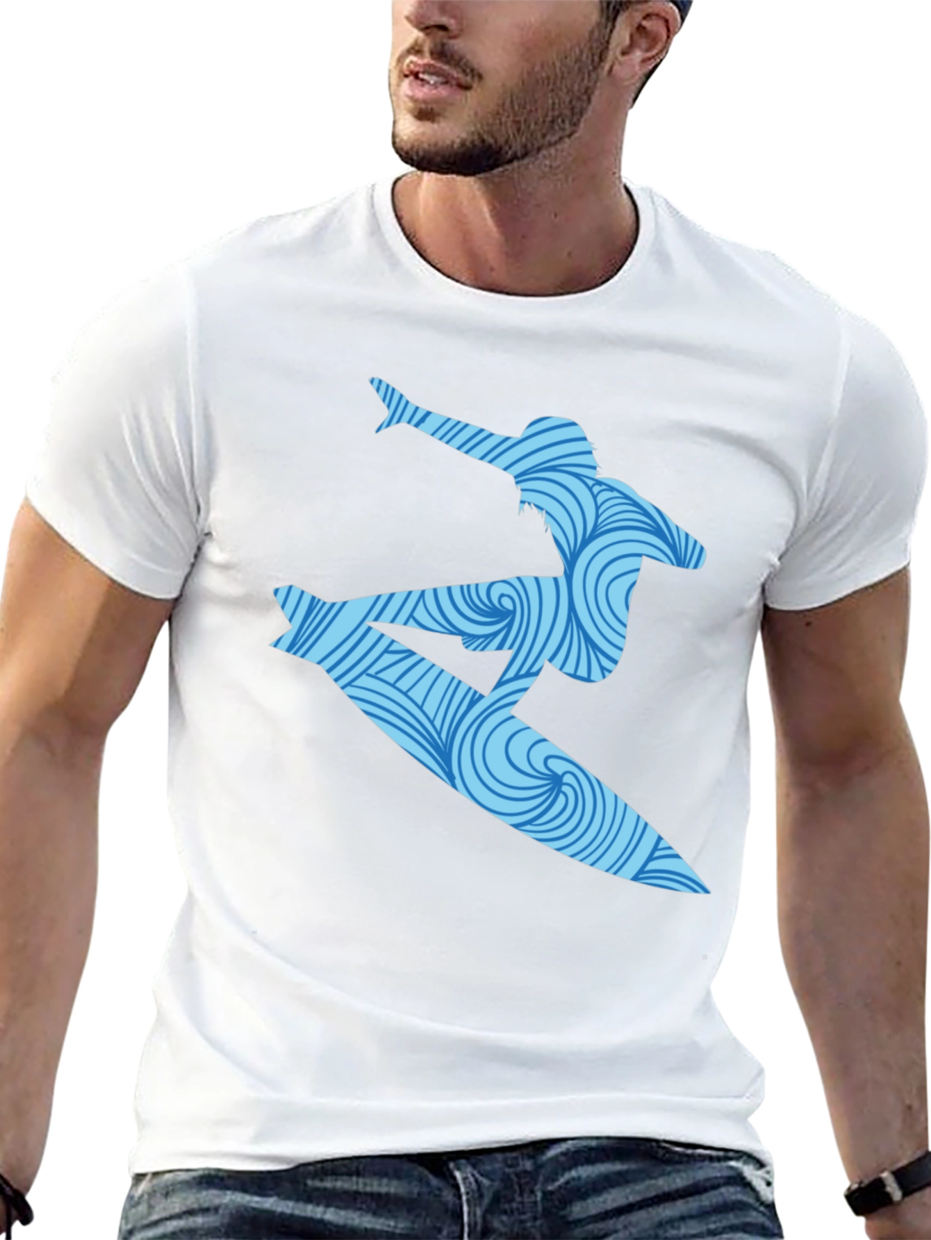Surfer Wave Graphic T-Shirt - Black Cotton Blend