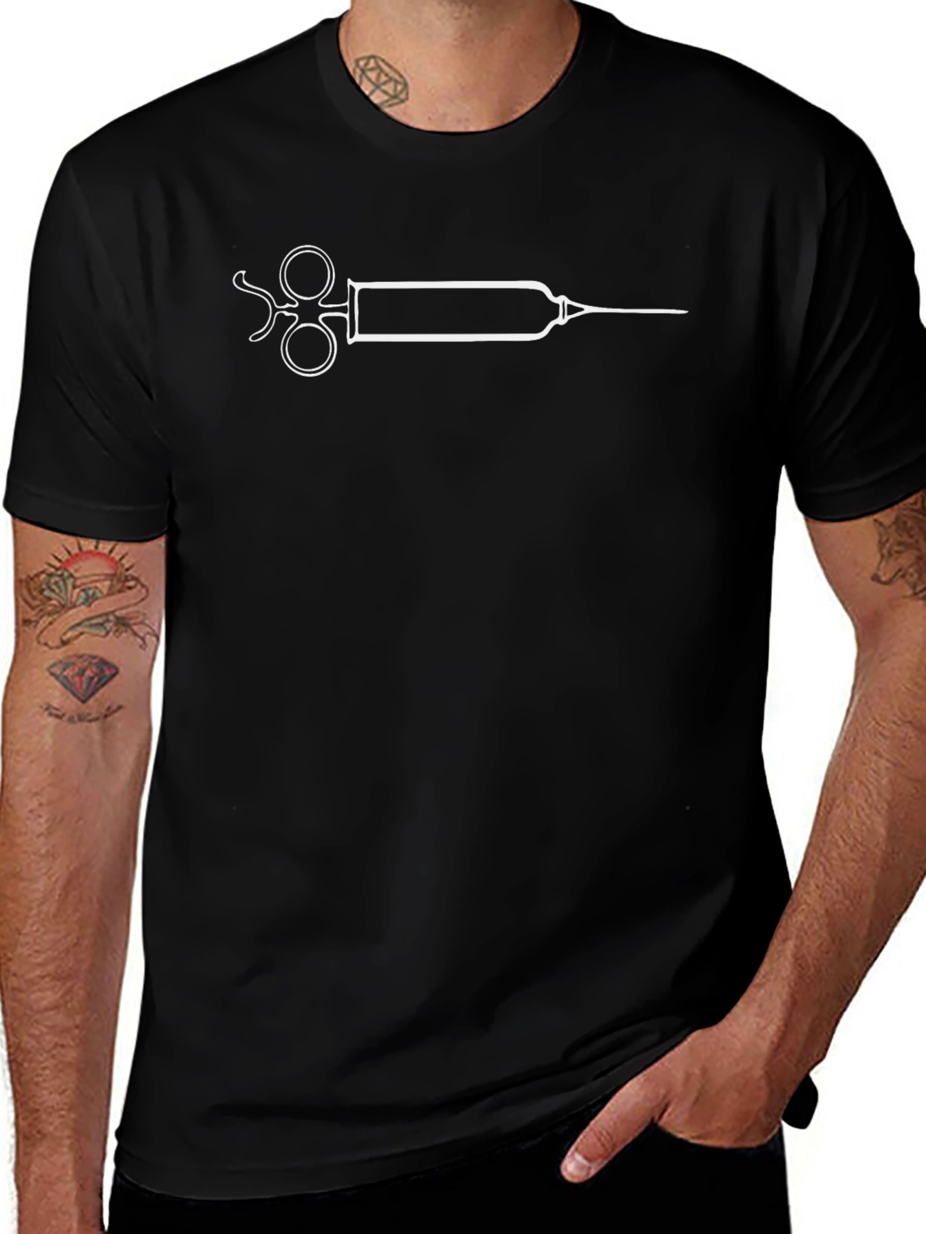 Novelty Syringe T-Shirt - Black Cotton Blend