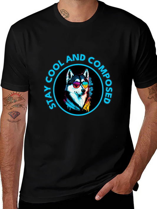 Cool Husky Graphic Tee - Stay Cool and Composed Black T-Shirt