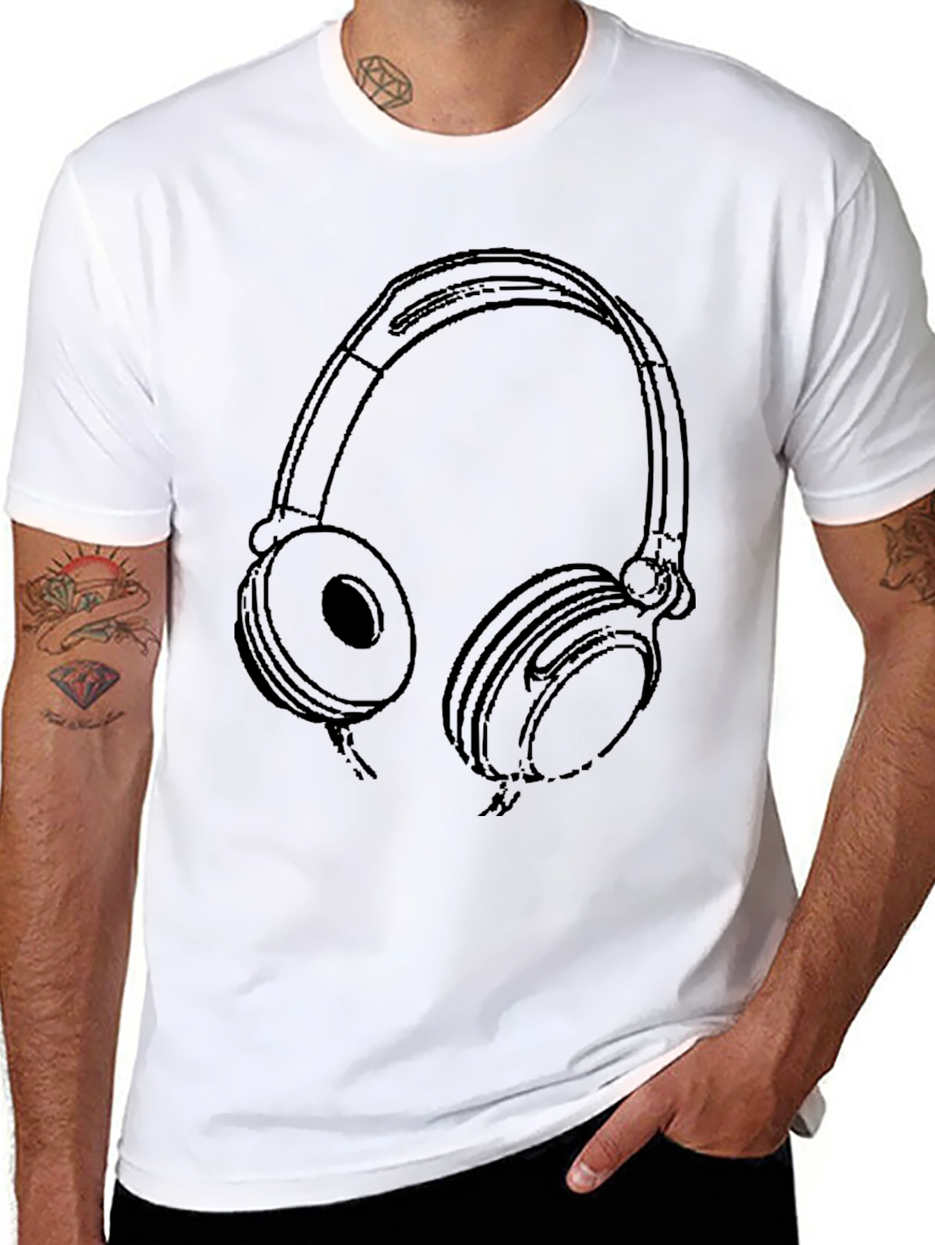 Cool Headphones Graphic Black T-Shirt