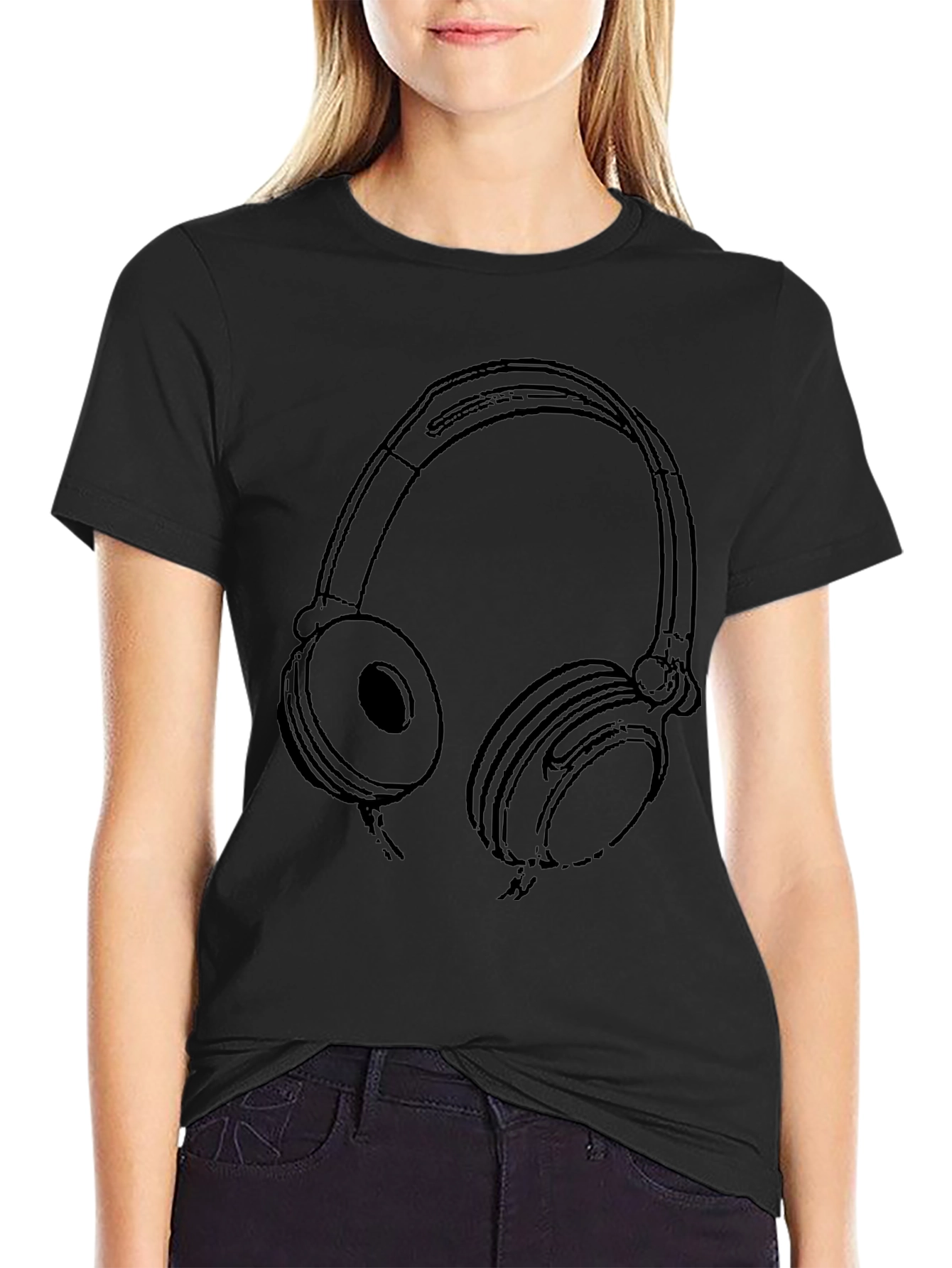 Cool Headphones Graphic Black T-Shirt