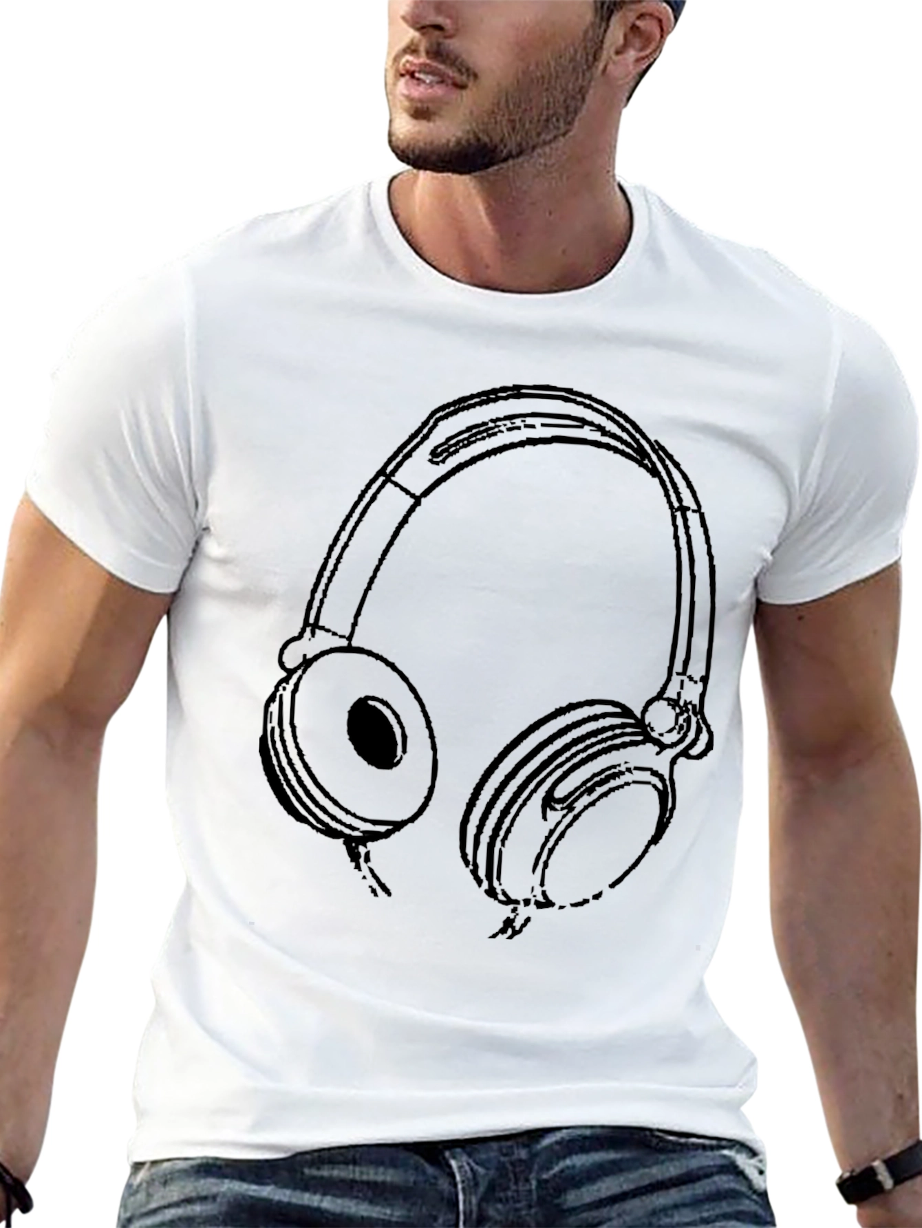 Cool Headphones Graphic Black T-Shirt