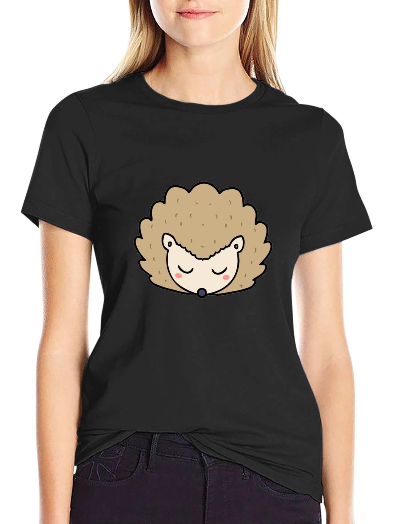 Cute Hedgehog Graphic Tee - Black Unisex T-Shirt